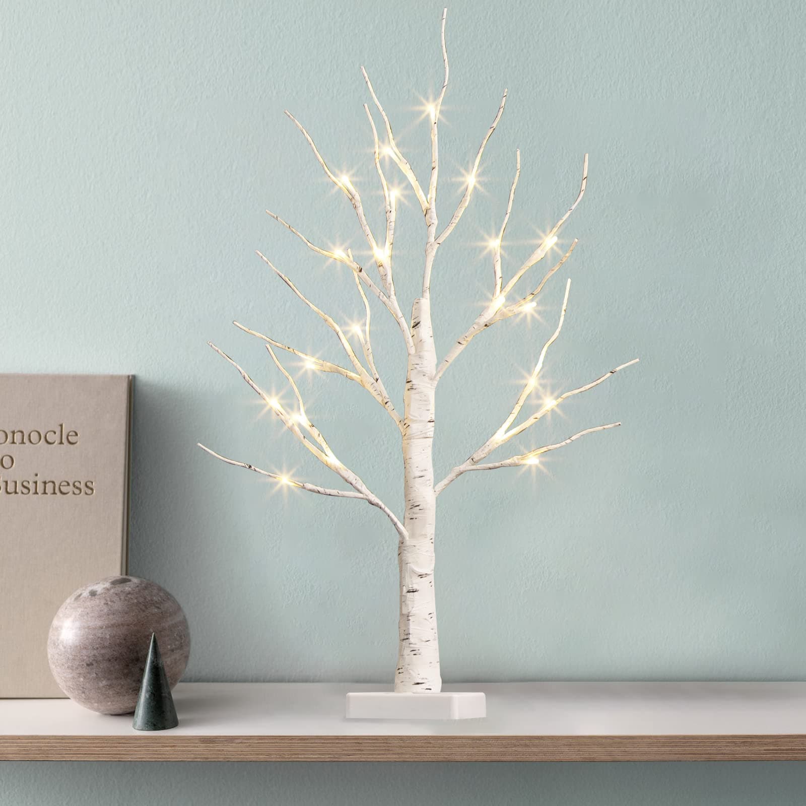 PABIPABI Lighted Birch Tree, 2FT Tabletop Ceterpiece Artificial Tree Lights with 24 LED Warm White, Battery Powered Timer for Home Office Bedroom Wedding Easter Decorations