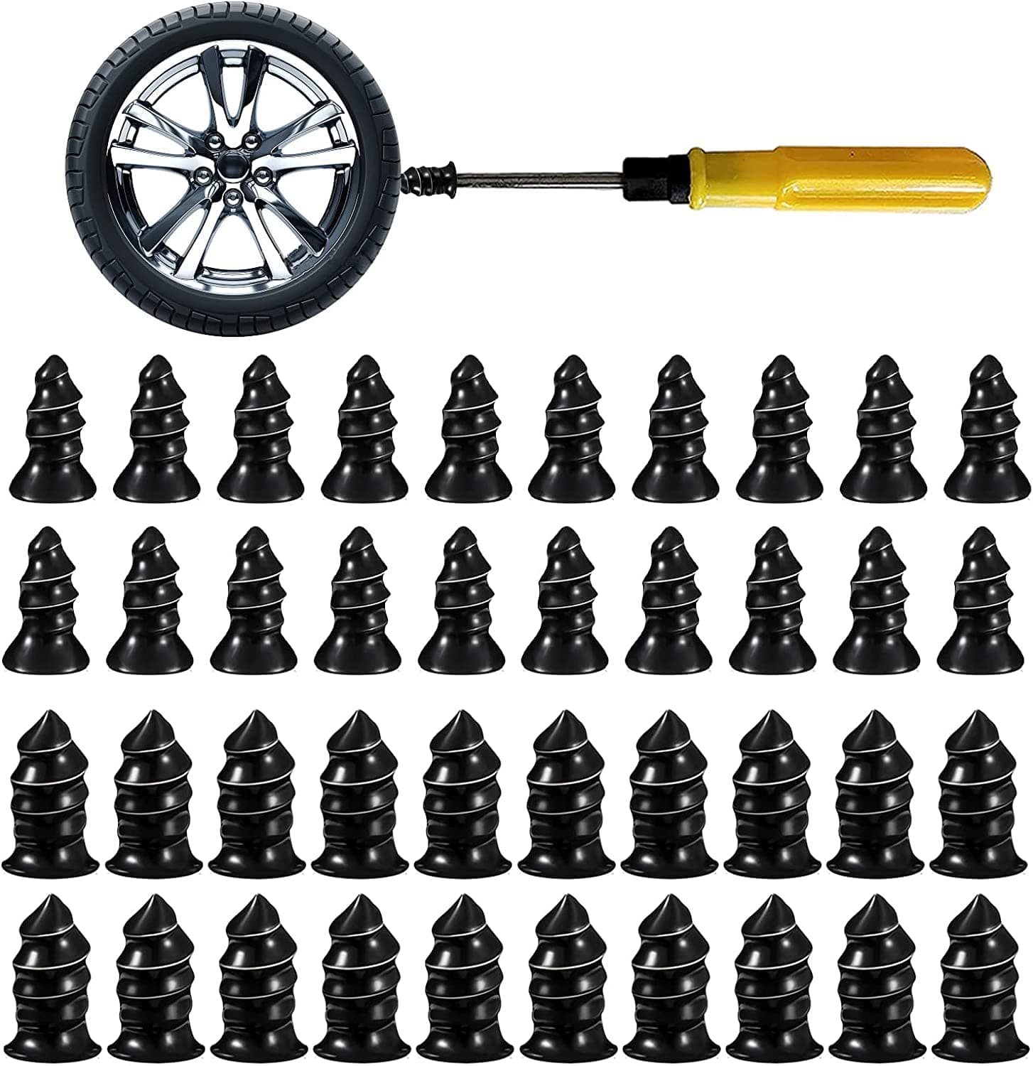 40 PCS Tire Repair Rubber Nail Set, Car Tire Fast Repair Nails With Screw driver, Self-Service Tire Repair Tool Kit (20 Small and 20 Large)