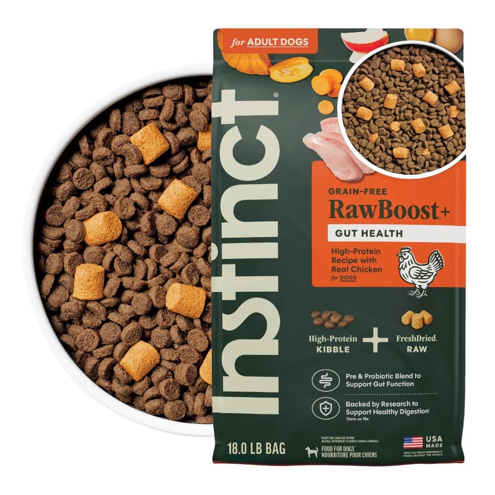 Instinct RawBoost Gut Health, Natural Dry Dog Food with FreshDried Raw, High Protein, Grain-Free Recipe - Real Chicken, 18 lb. Bag