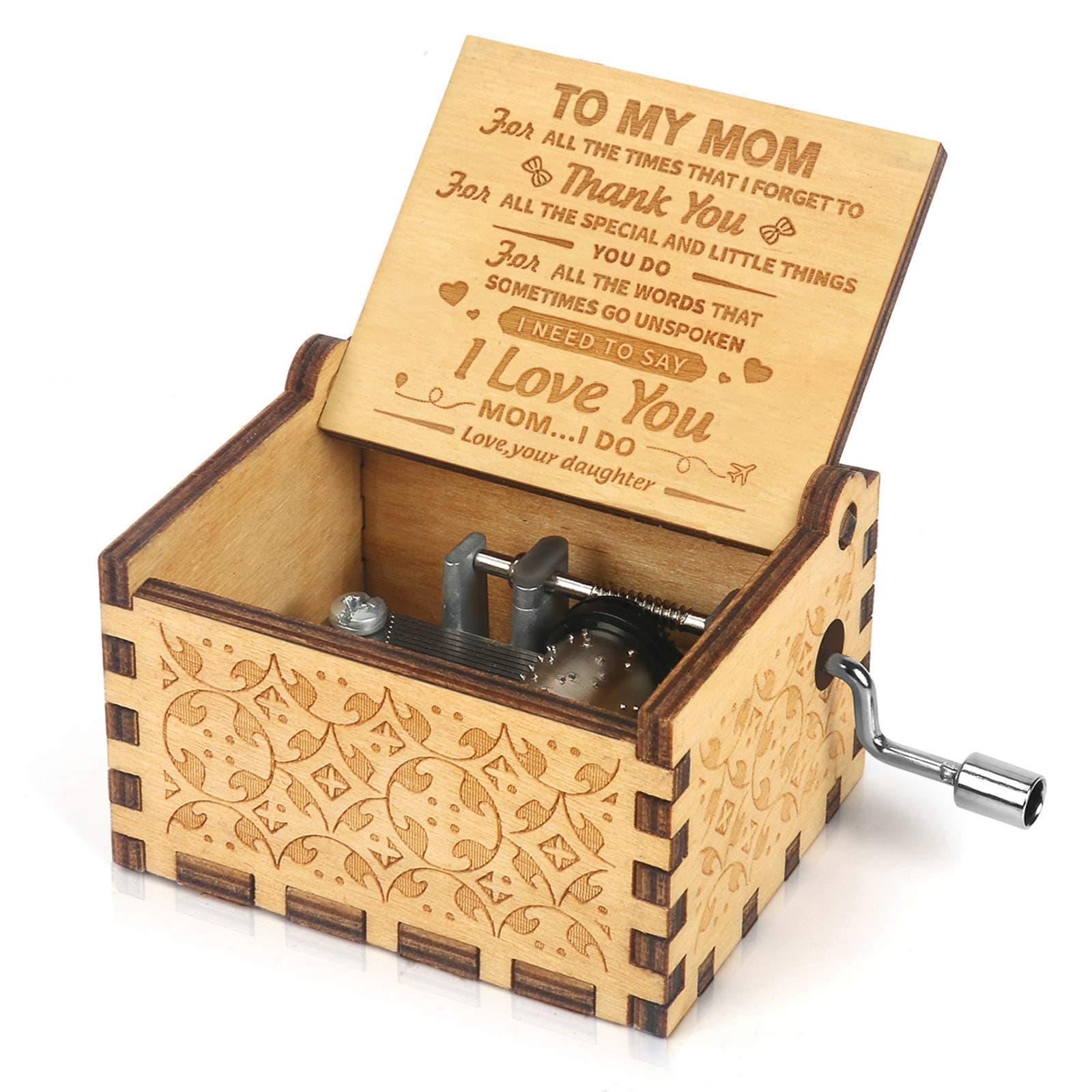 BOOB Music Box Hand Crank Engraved Musical Box-U R My Sunshine Mechanism Antique Vintage Personalizable Gift for Mom from Daughter