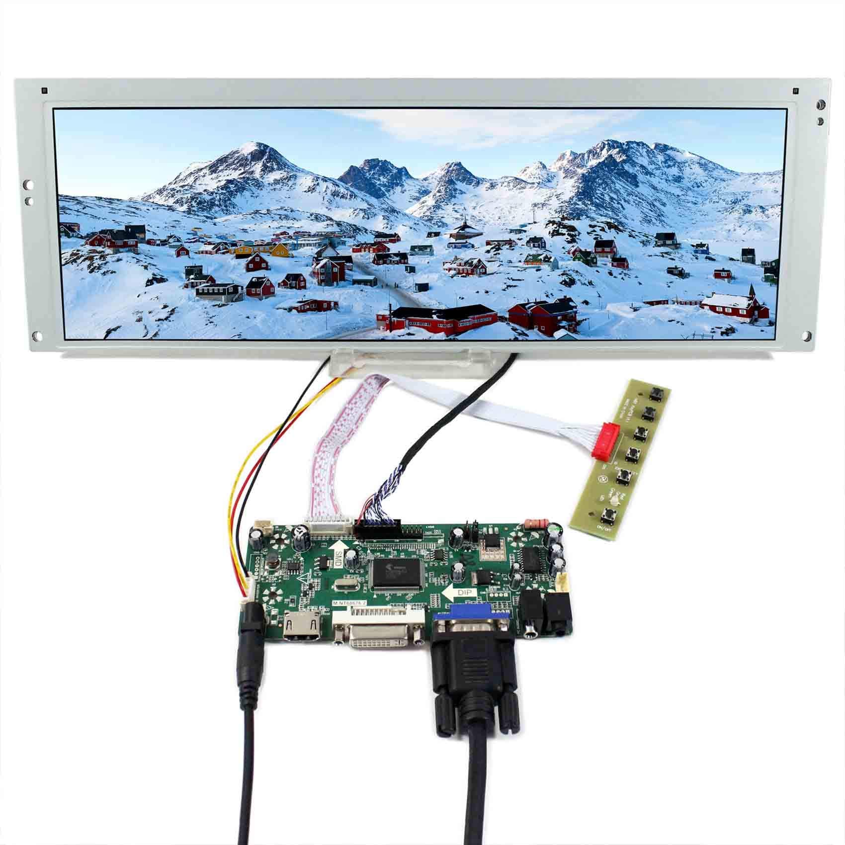 VSDISPLAY 14.9" 1280x390 LCD Screen LTA149B780F with DVI VGA Audio Controller Board 68676, for DIY Cabinet/Car Gauge Cluster/Digital Marquee Monitor
