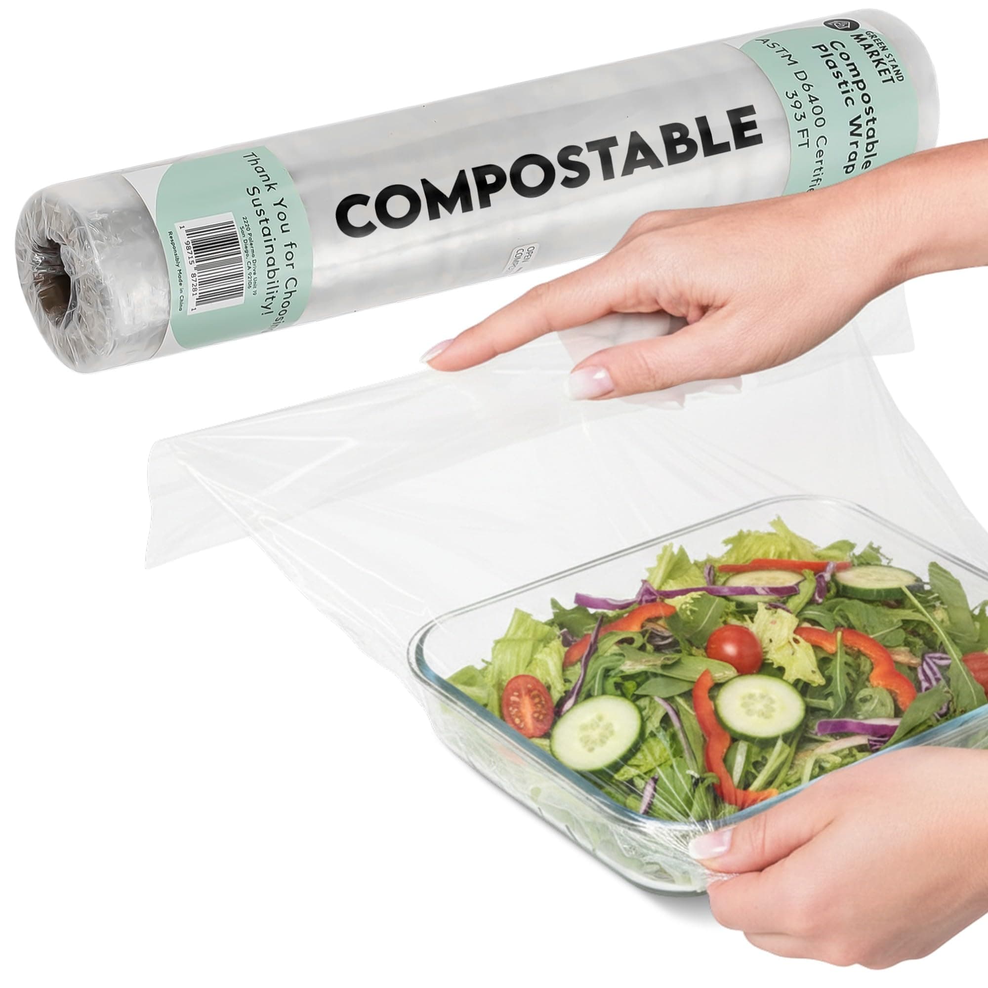 Compostable Plastic Wrap - Bulk Roll 400 Sq Ft – ASTM D6400 Certified Refill ...