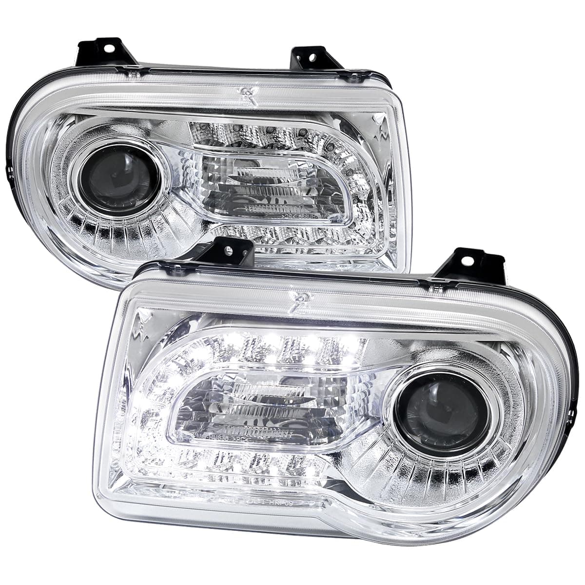 SPEC-D TUNING LED Chrome Projector Headlights Compatible with 2005-2010 Chrysler 300C/300C AWD/HEMI/SRT-8, Left + Right Pair Headlamps Assembly