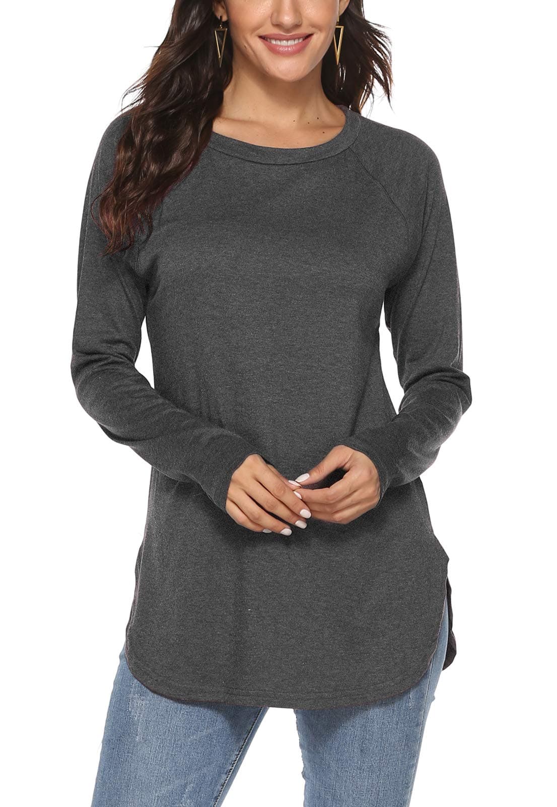 Newchoice Women's Casual Batwing Long Sleeve T Shirt Round Neck Basic Loose Tunic Tops