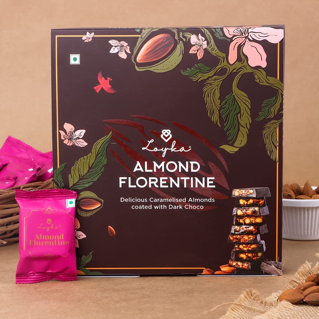 Almond Florentine/Chocolate Almond Box - 12 pcs | Premium Chocolate Gift Hamper | Choco & Nut Dryfruit Delicacy | Caramalised Almonds coated with Dark Choco | Any-time snack