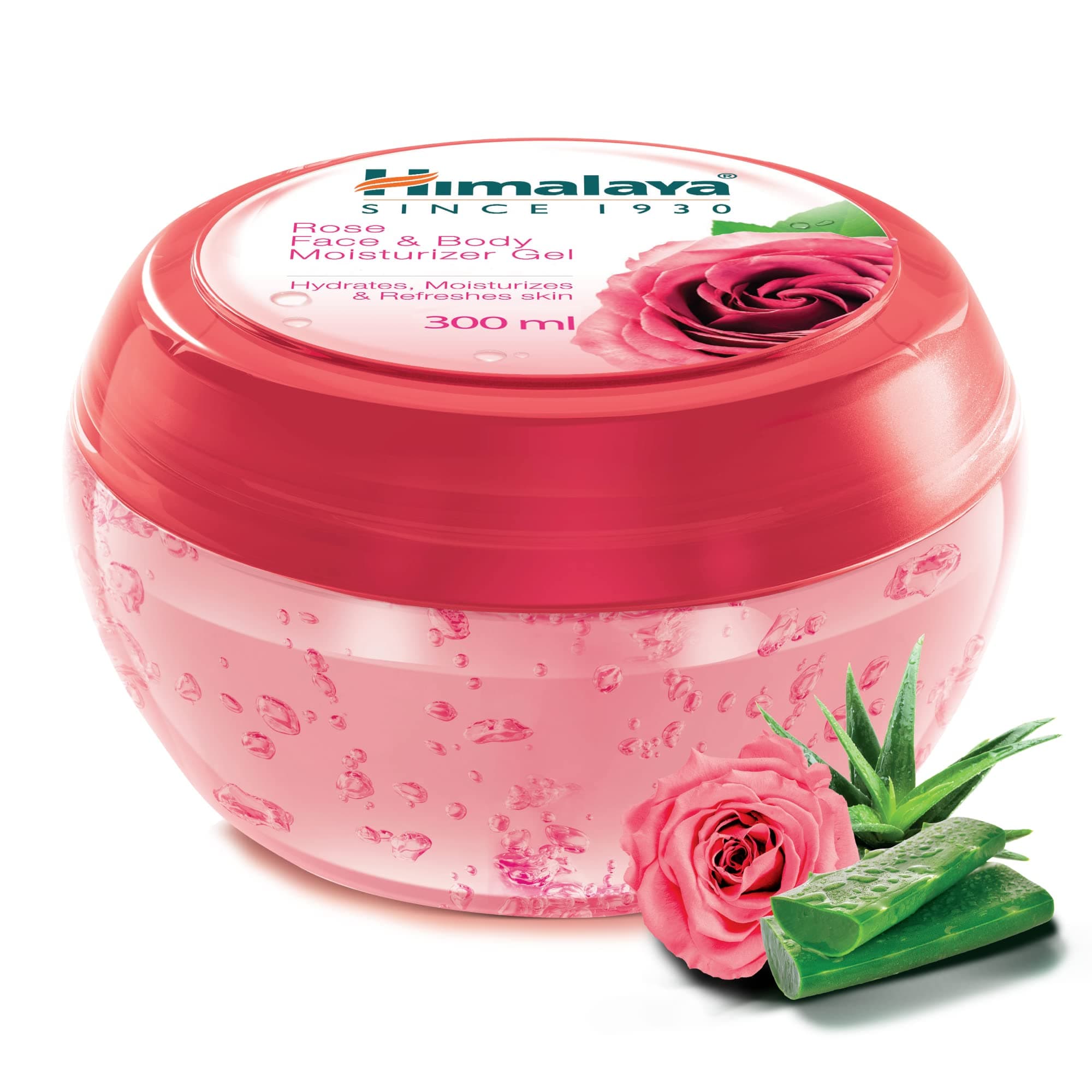 Himalaya Rose Face & Body Moisturizer Gel - 300ml Tub Made with Damask Rose and Aloe Vera | Moisturizes and Soothes Skin | For Fresh, Soft, Supple Skin | Paraben Free