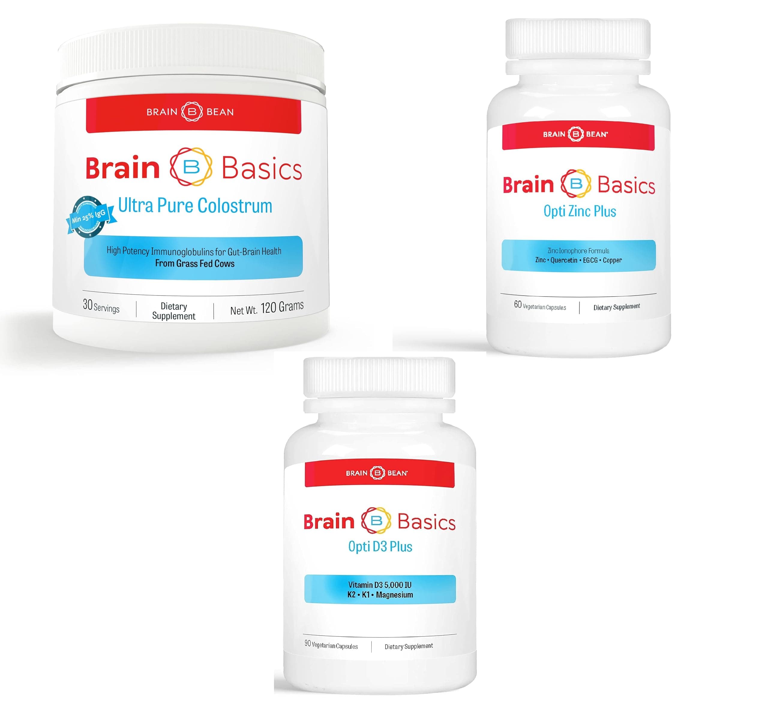 Brain Basics Total Immunity Bundle: Ultra-Pure Colostrum, Opti Zinc Plus, & Opti D3 Plus Supplements – Nutritional Support for Brain, Immune System & Gut Health