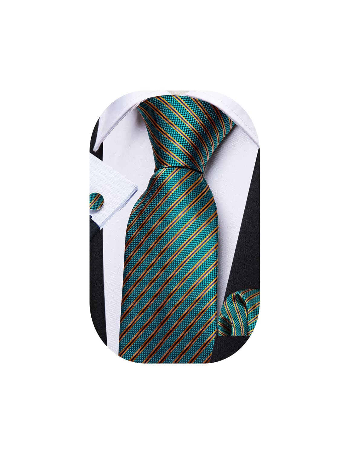 Barry.Wang Fashion Man Tie Set Green Stripe Woven Necktie Pocket Square Handkerchief Business Engagement
