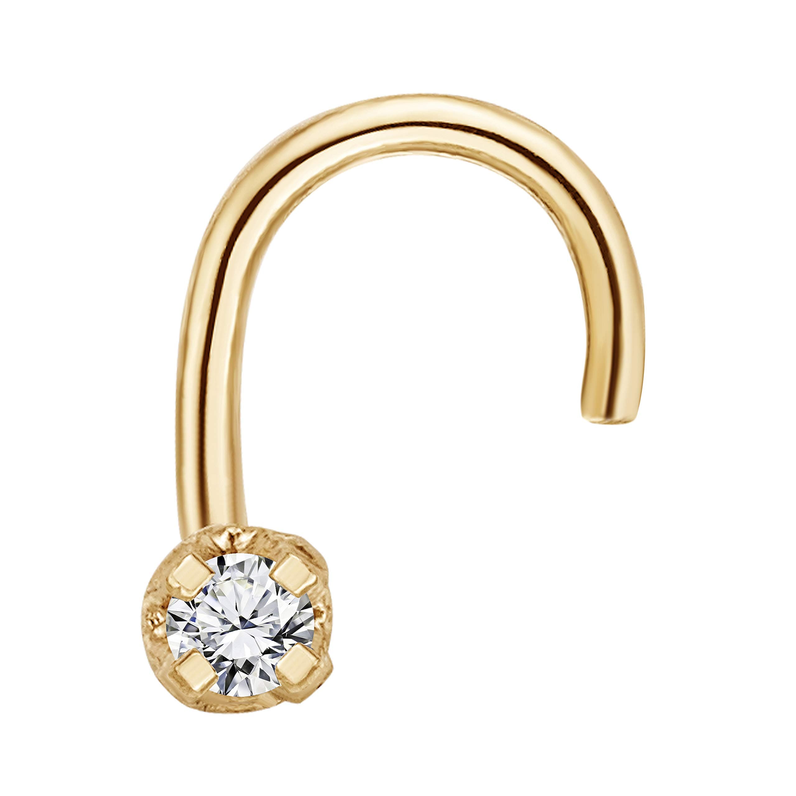 Lavari JewelersLavari 14K Gold 1.3mm .01 Carat Genuine Diamond Nose Ring Curve Stud Twist Screw 22 Gauge White and Yellow Gold…