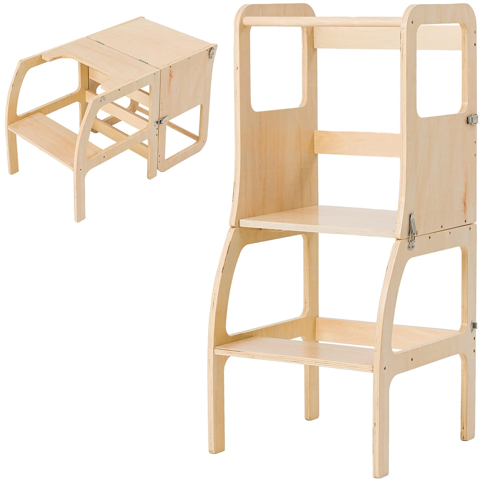 MomnLittle 2 in 1 Convertible Kids Kitchen Step Stool, Table and Chair for Toddler