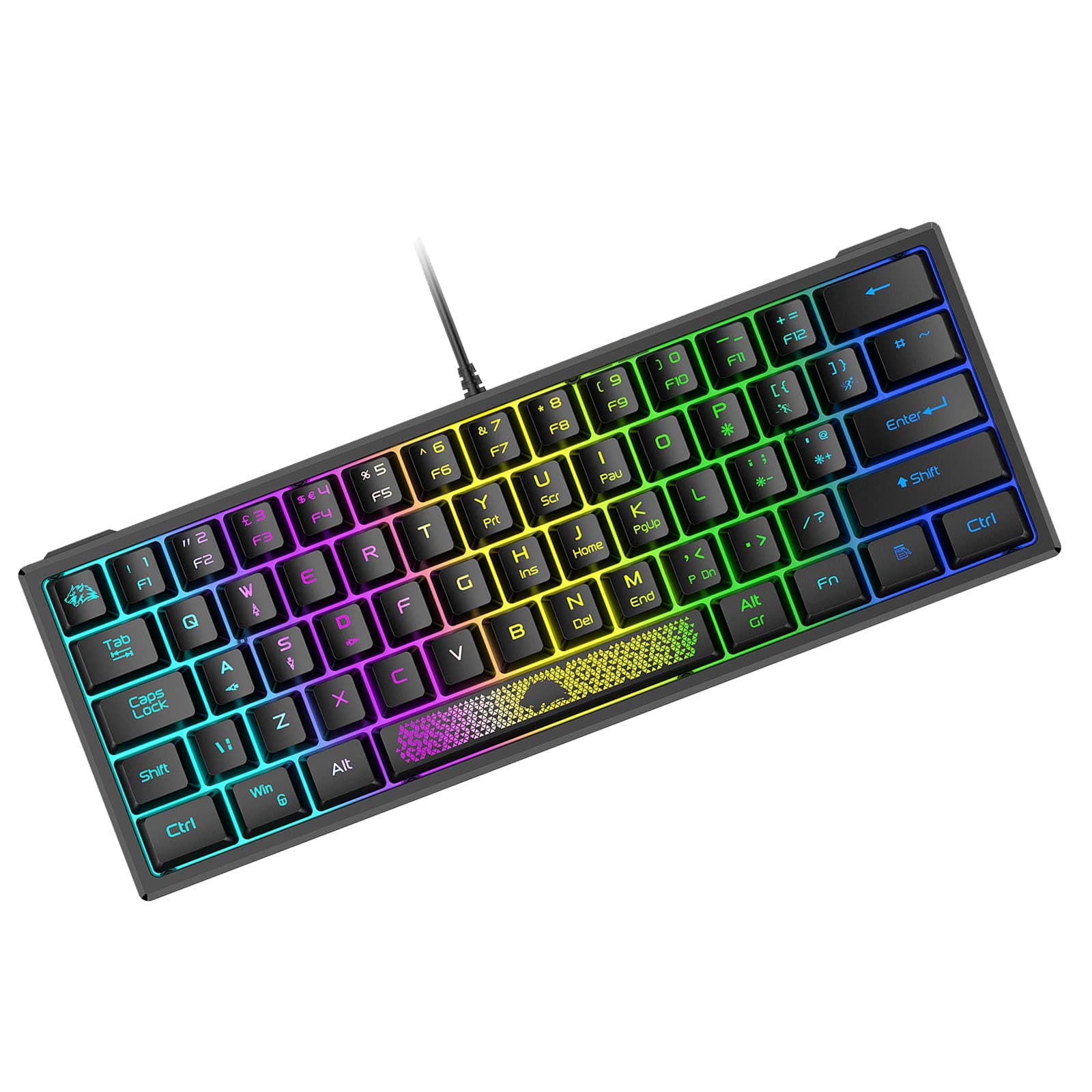 ZIYOU LANG K61 60% Gaming Keyboard Mini Portable with Rainbow RGB Backlit Ergonomic 62Key Layout 19Key Anti-ghosting Mechanical Feel Waterproof USB Wired for PC Mac Windows Gamer Laptop Typists(Black)