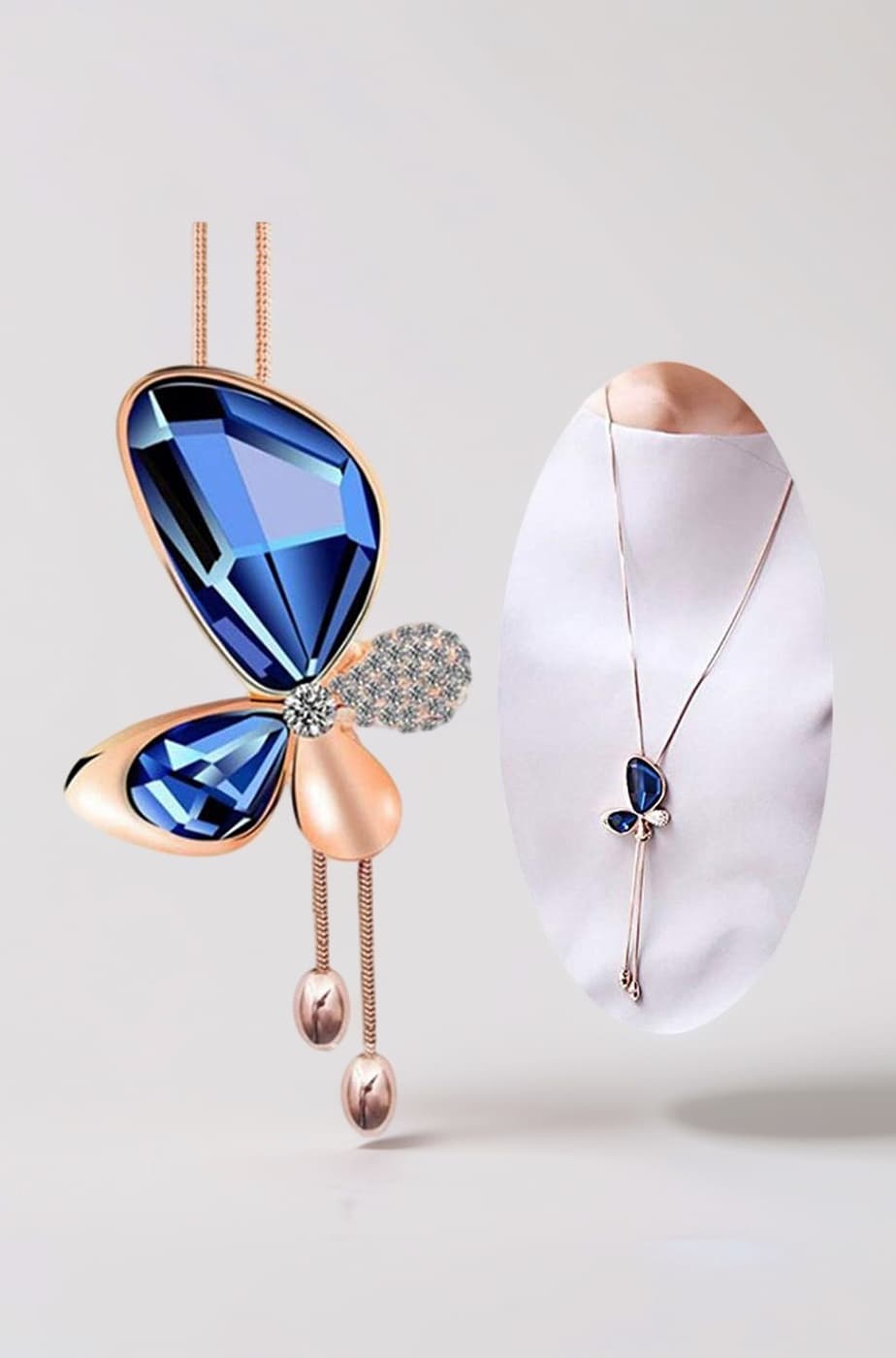 Latest Stylish Crystal Butterfly Chain Pendant Necklace for Women and Girls (Blue)(9278np)