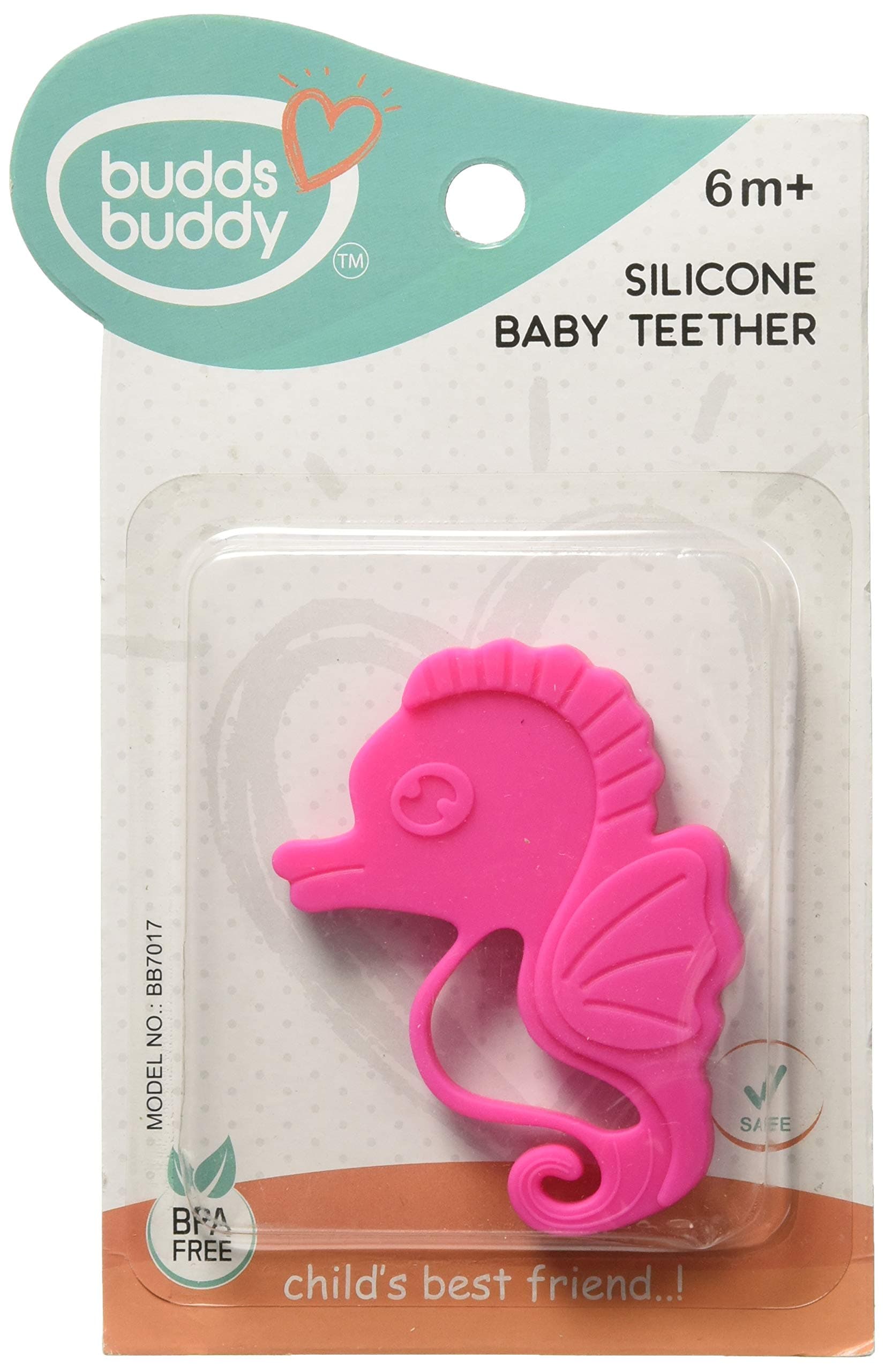 Buddsbuddy BB7018 Silicone Sea Horse Shaped Baby Teether, Pink