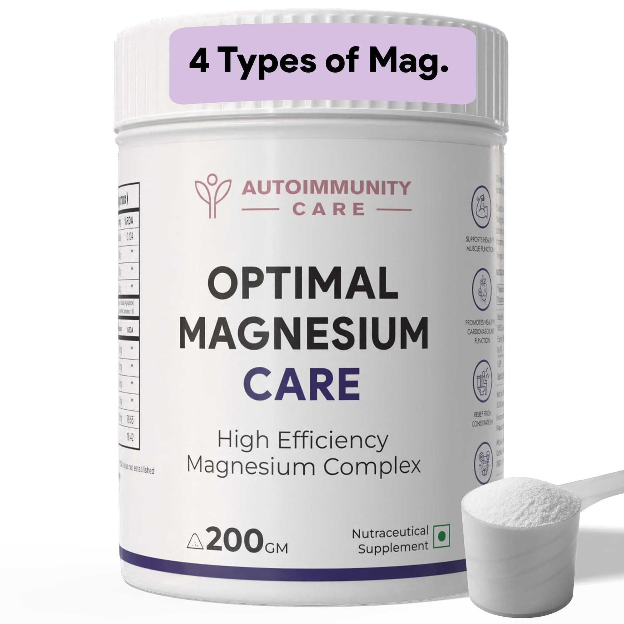 Optimal Magnesium Care | High Efficiency Magnesium Complex | Promotes Healthy Bones | Improves Sleep, Anxiety & Mood | Supports Nerve & Muscle Function | 200 Gm Powder