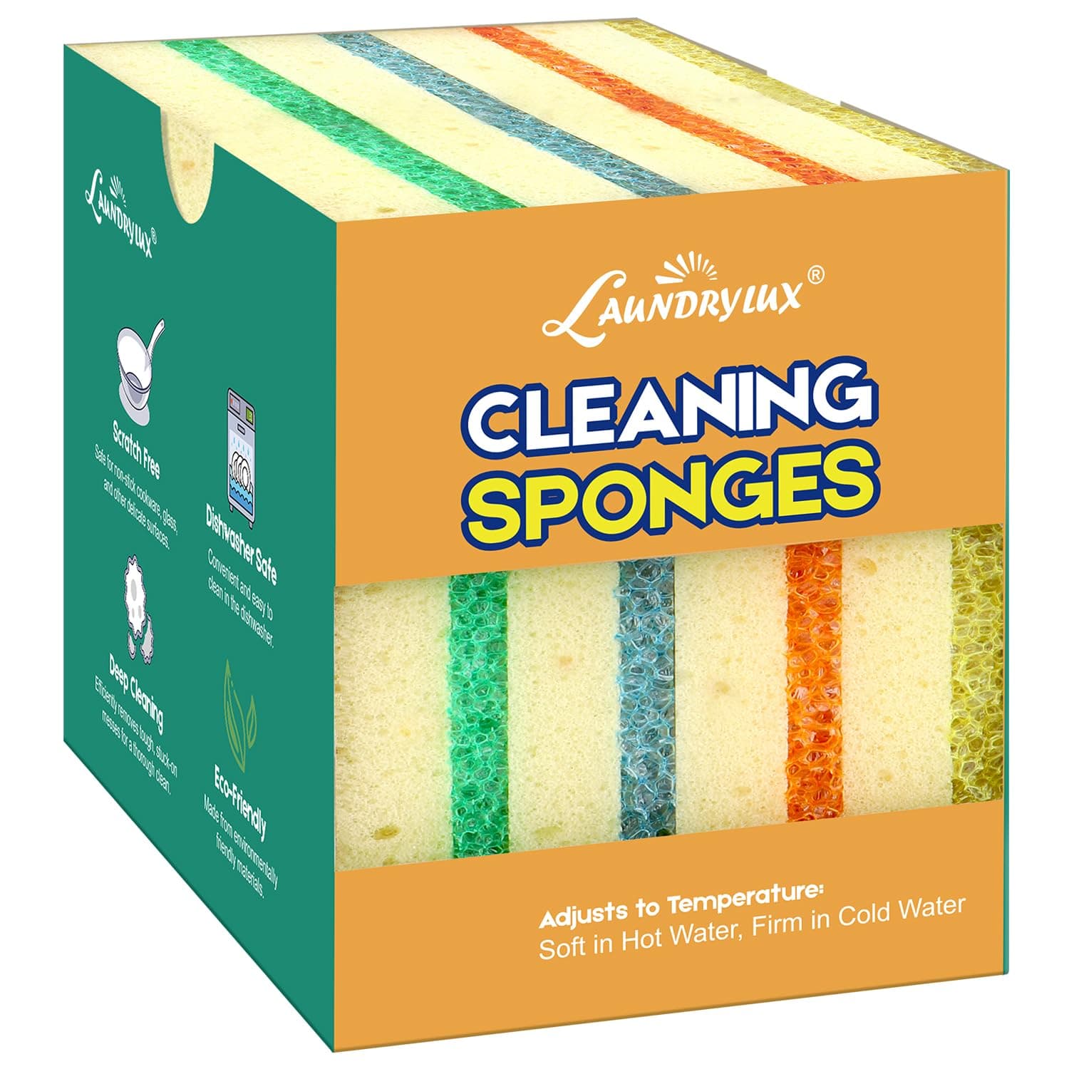 Scrub Sponge, Dual-Sided Temperature-Responsive Scrubber - Non-Scratch - Multipurpose Dish Sponges for Kitchens, Bathrooms, and Outdoor Use - 8 Pack