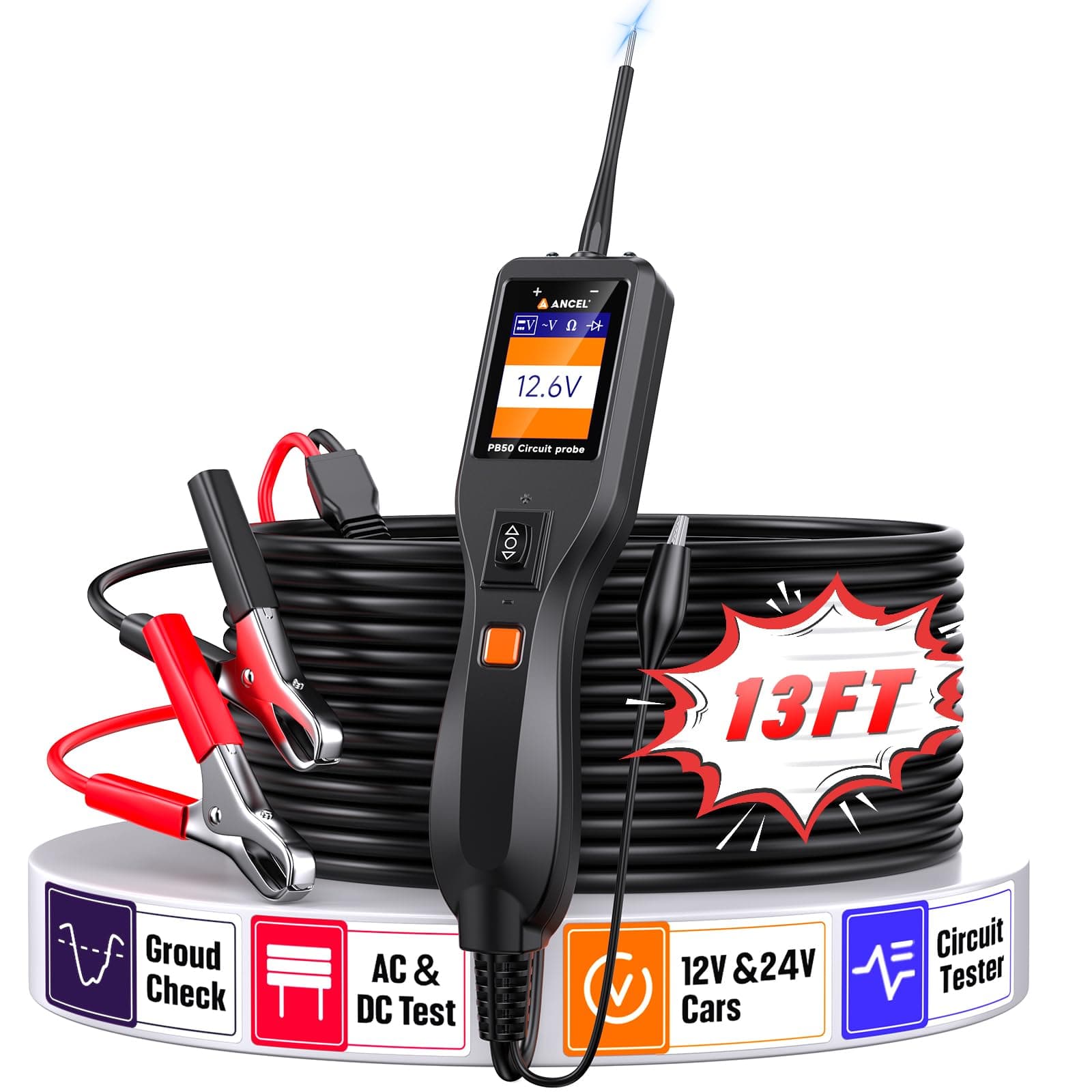 ANCEL AL-PB50 Automotive Circuit Tester, Power Circuit Probe Tool, 12-24V Electrical Short Open Breaker Circuit Finder, AC/DC Current Resistance, Multimeter/Ohmmeters, Activate Component, for 99% Car