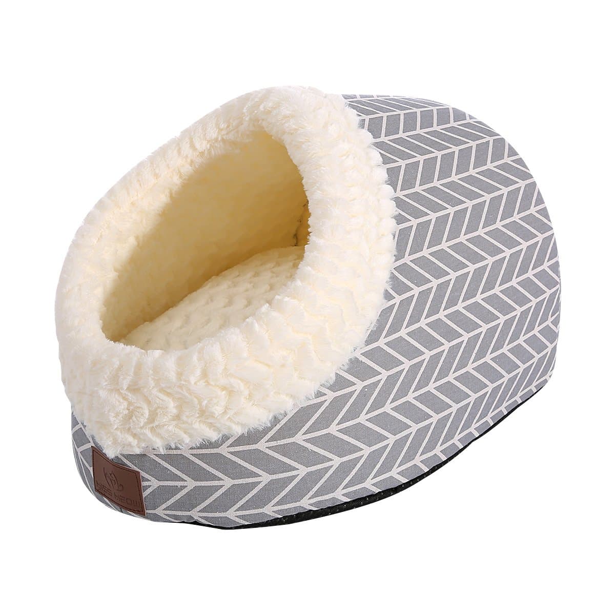 Miss Meow Cat Bed for Indoor Cats,Medium Large Cats Cave Bed,Machine Washable Slip Resistant Bottom,Ultra Soft Plush Cushion (Gray Arrow Cave)