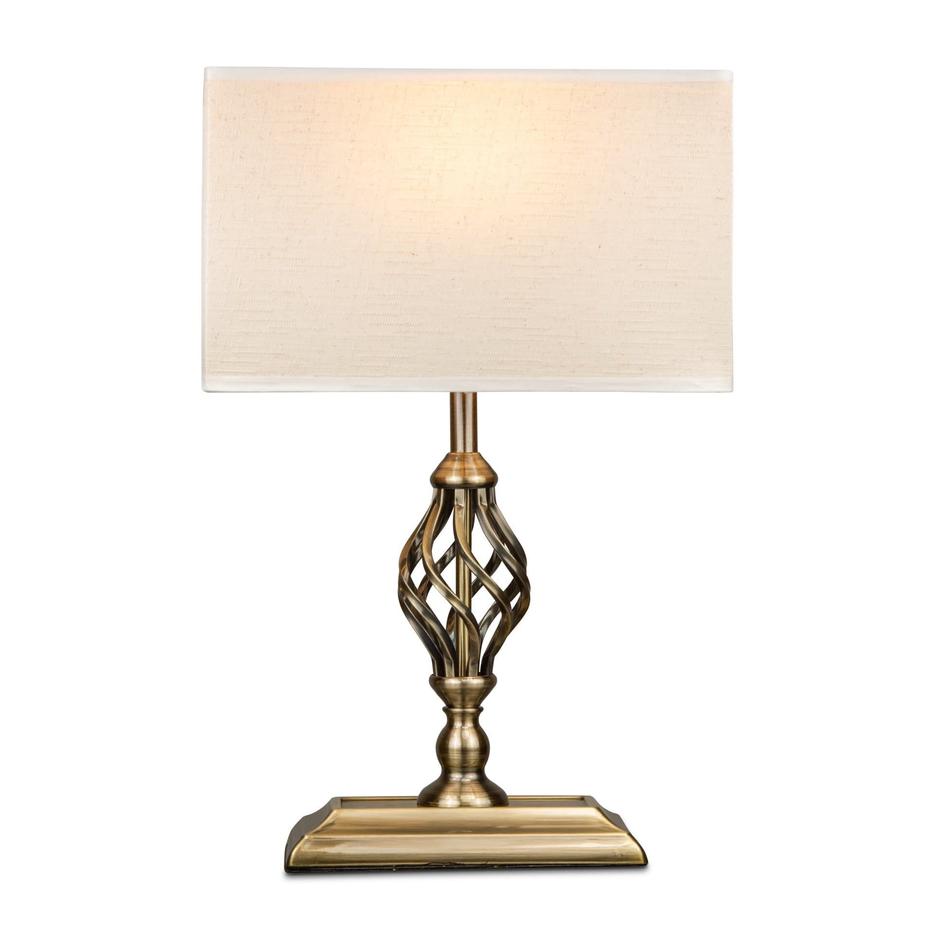 Lighting Supermarket Kingswood Barley Twist Rectangular Base Traditional Table Lamp - Antique Brass