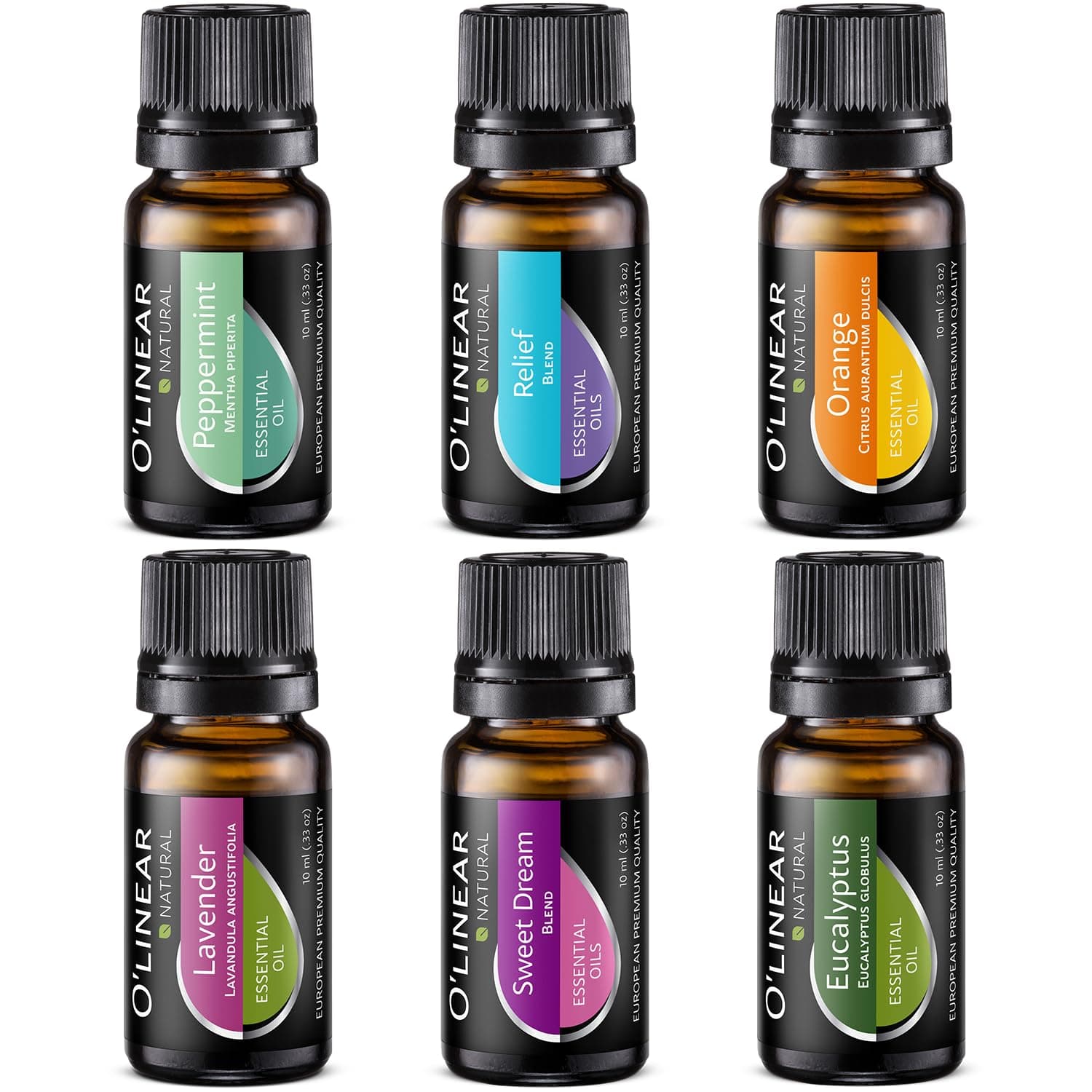 Essential Oils Set - 4 Oils & 2 Blends, Top 6 Oils for Diffusers for Home, Relief, Serenity Dream Oil Blend Aromatherapy, Peppermint, Orange, Lavender, Eucalyptus Essential Oils