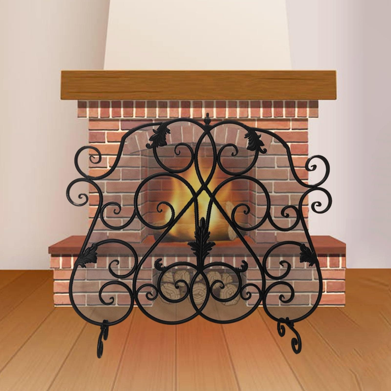 Customizable Fireplace Screen Baby Proof, Heavy Duty Fireguard Cover with Thick Mesh, Handcrafted Balck Fire Screens, Kids Pets Safety Standing Gate