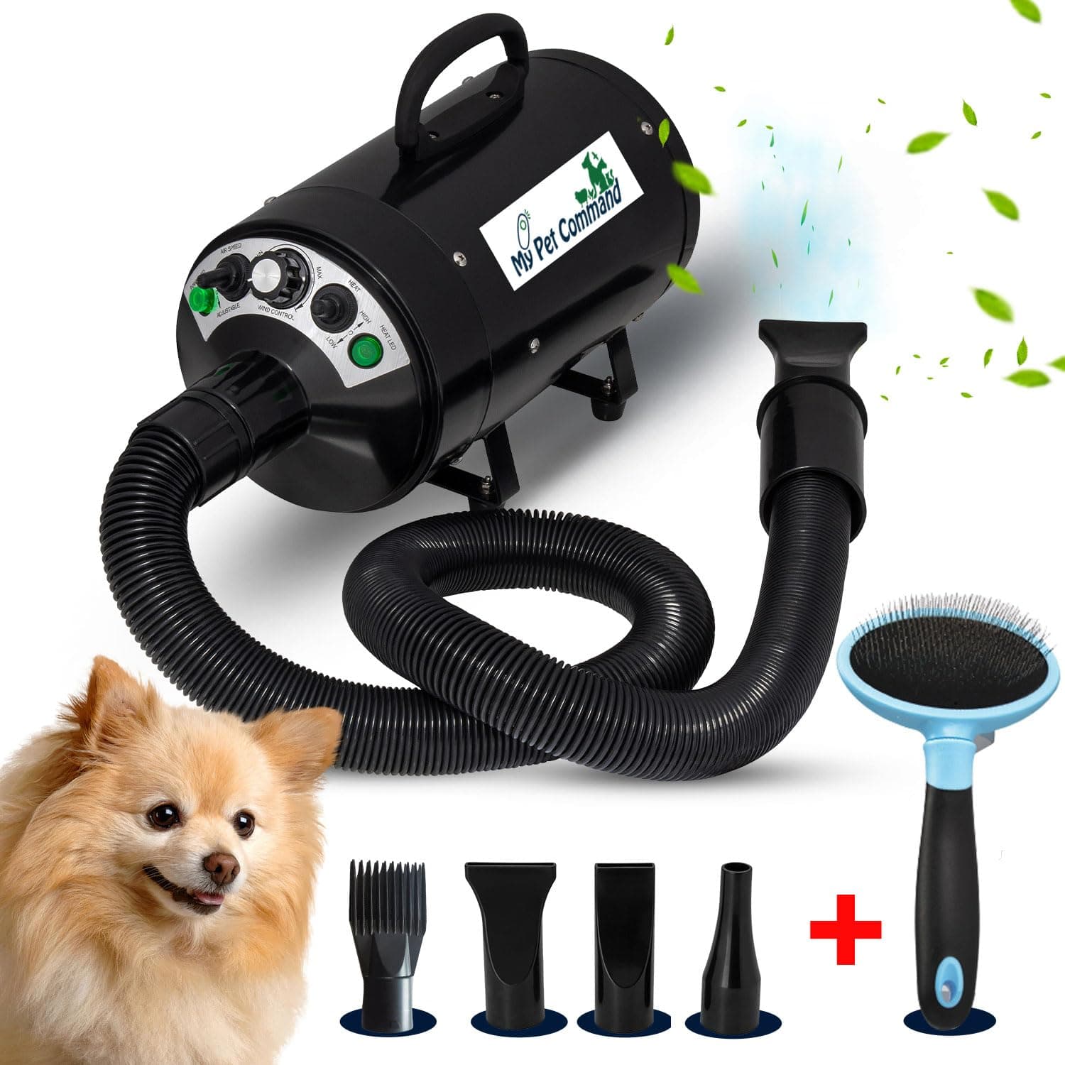 220V Professional Dog Hair Dryer Blaster 500W-2800W 4HP Hot and Cold Adjustable stepless Airflow Pet Grooming High Velocity Air Blower blaster Drying Deshedding extra Dog Grooming Brush