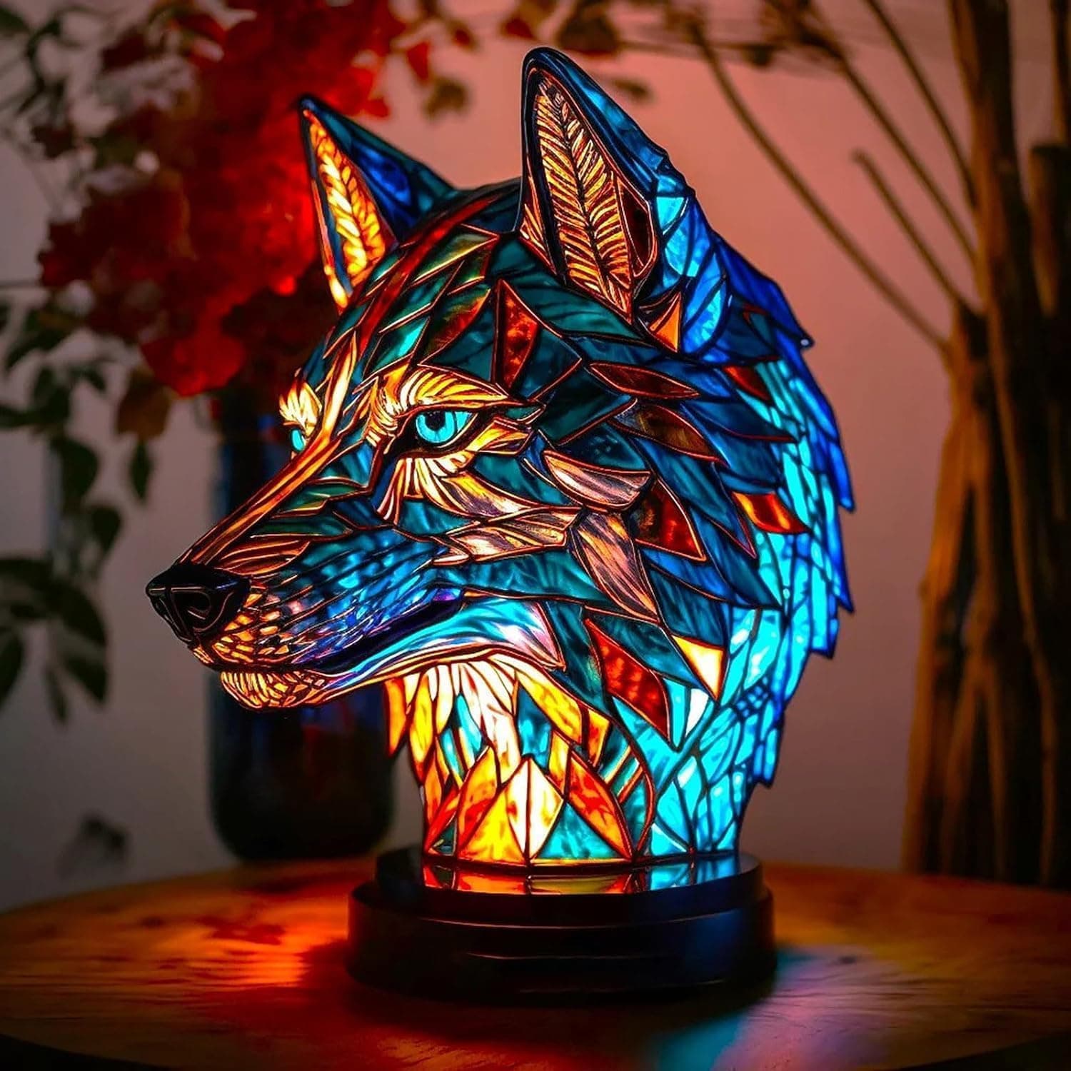 3D Animal Lamp, Retro Stained Animal Night Light Lamp, Vintage Animals Table Lamp, Bohemian Resin Animal Lamps for Bedroom Living Room Dining Room Nursery Office Home Decoration (Wolf)