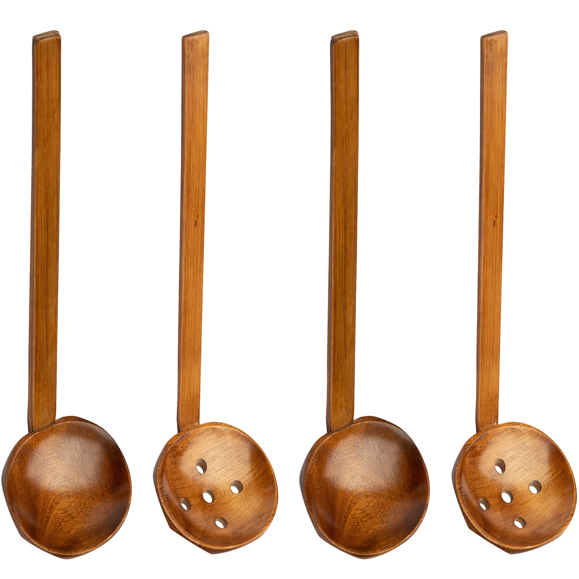 EOPER 4 Pieces Handcrafted 8.5 in Long Handle Wooden Ramen Soup Spoon and Colander Kitchen Utensils