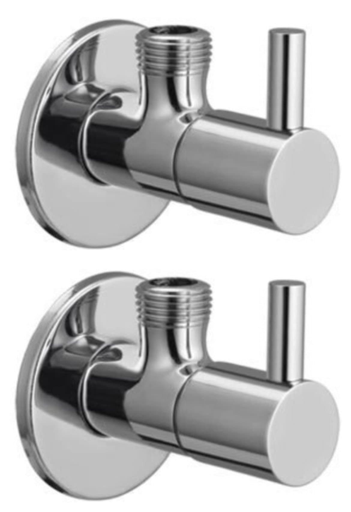 Brass Flora Angle Valve Stop Cock For Bathroom Taps, Geyser And Wash Basin Connection (Silver, Chrome Finish, 2-Pieces)