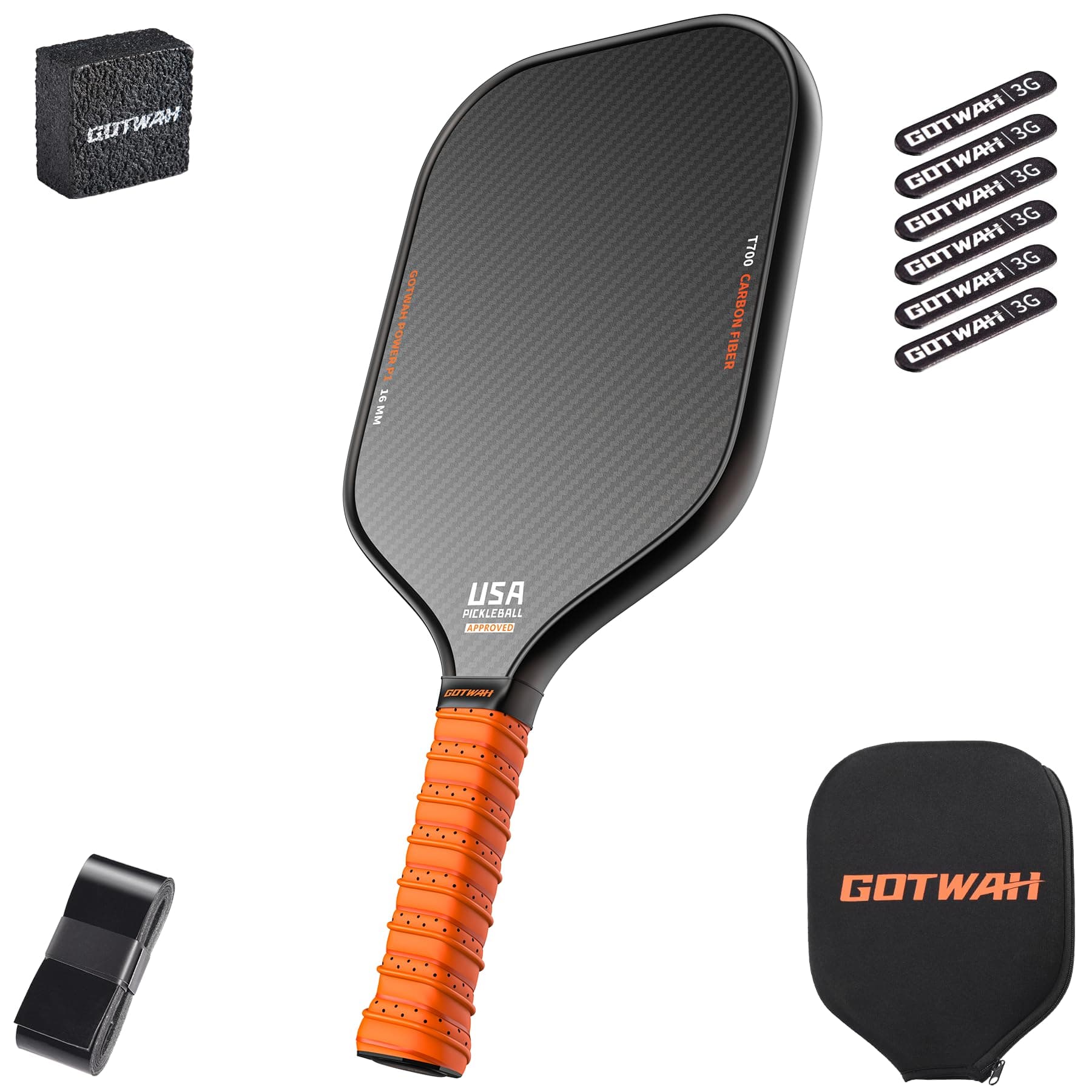 – P1 Pickleball Paddle Carbon Fiber 3K+T700 Surface, USAPA Approved Pickleball Racket for Power & Control,16MM Polymer Honeycomb Core,Textured Carbon Grit Surface for Ultimate Spin & Pro Players