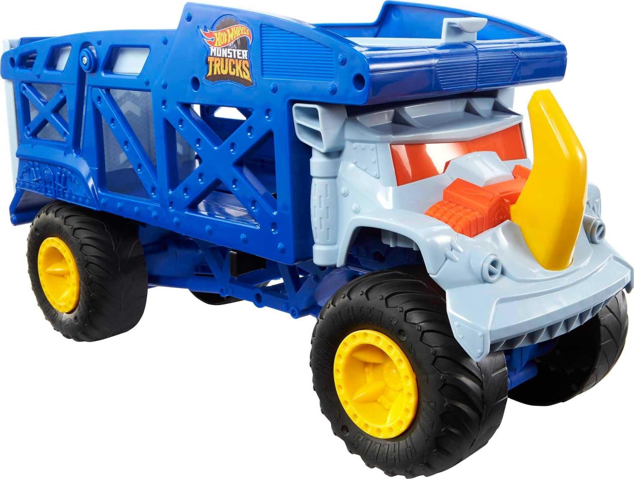 Monster Trucks Toy Hauler, Oversized Truck Carries & Stores 12 1:64 Scale Monster Trucks or 32 Cars, Monster Mover Rhino