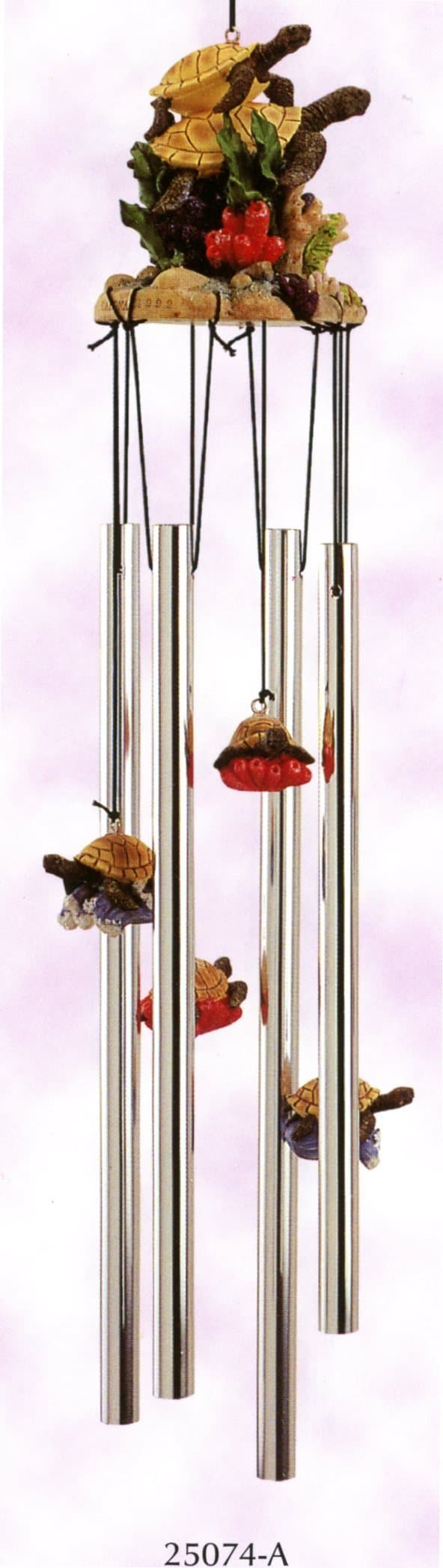 Wind Chime Turtles Detailed with Turtle Family, Tropical 3D Round Top, Resin 4 Wind Chime Outdoor Decor 24 inches