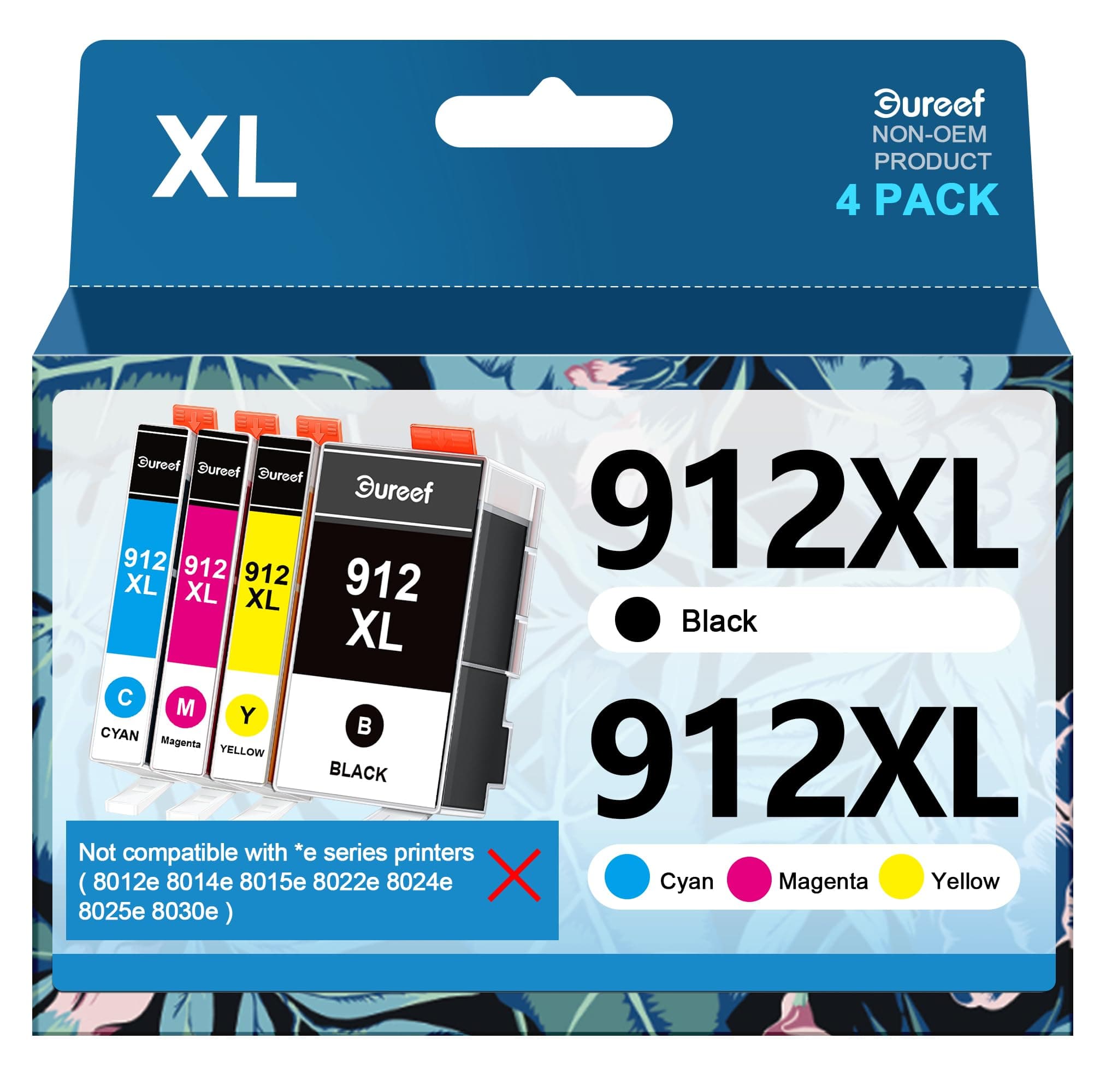 Gureef 912XL Ink Cartridges Multipack Replacement for HP 912 XL Ink Cartridges for OfficeJet 8010 8012 8013 8014 8015 8017 8018 OfficeJet Pro 8022 8023 8024 8025 (Black/Cyan/Magenta/Yellow, 4-Pack)