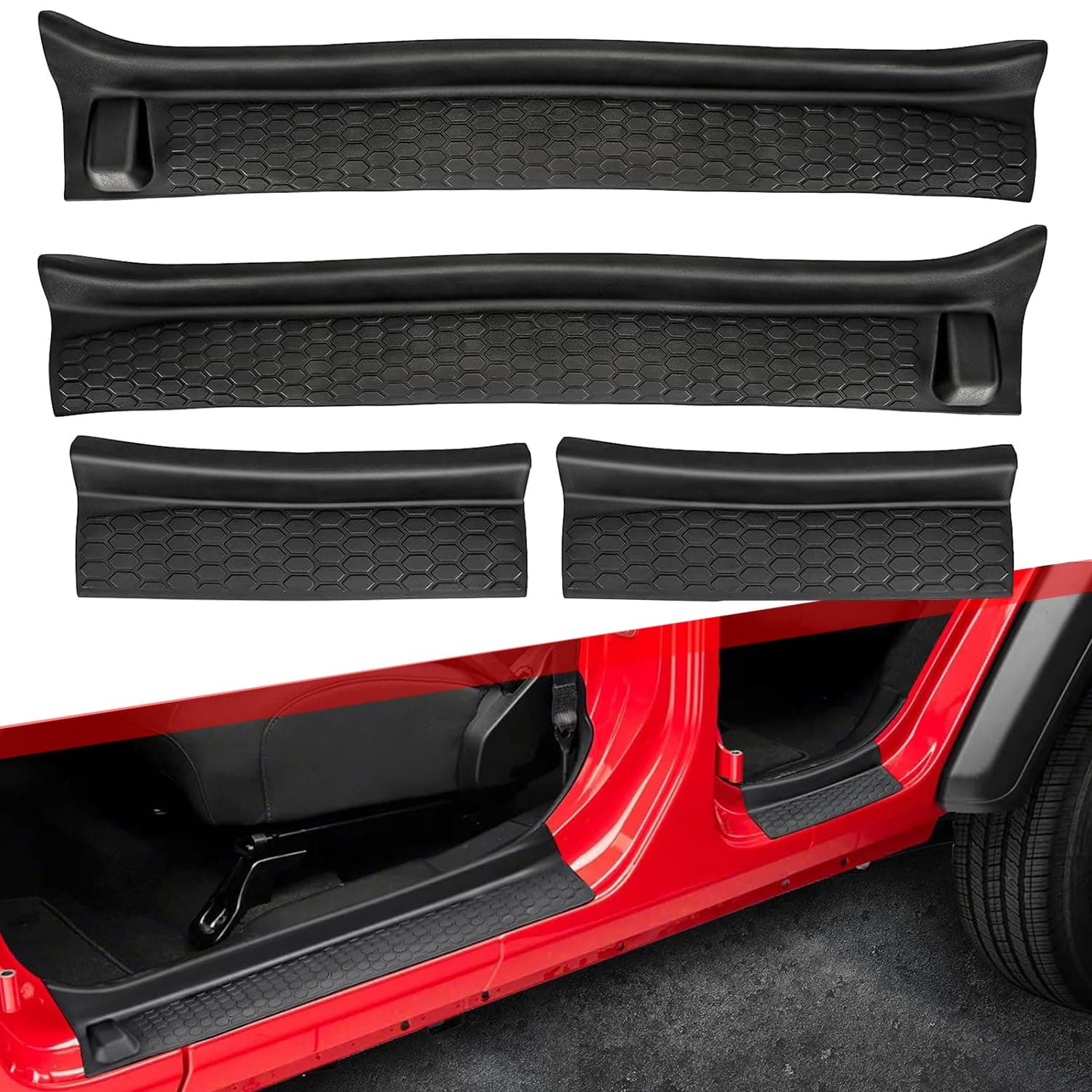 Car Door Sill Protector Kit for 2018-2024 Jeep Wrangler JL 4-Door (Rubber)
