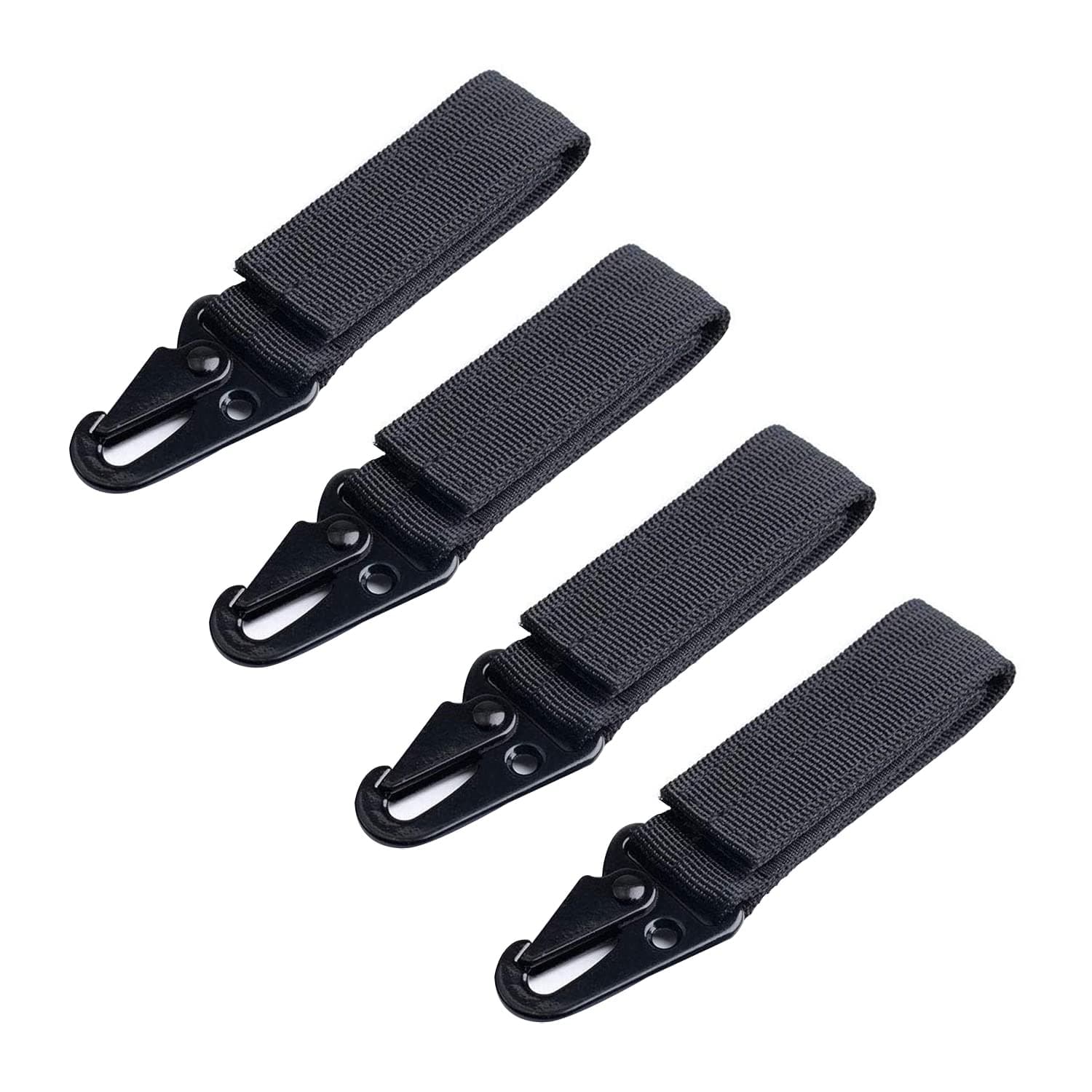 YUE QIN 4 PCS Belt Clip Carabiner Buckle Molle Strap Nylon Snap Hook Keychain Keyholder Ring Tactical Backpack Molle Clip for Climbing Hiking Outdoor