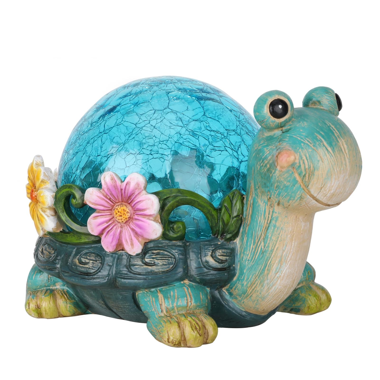 Afirst Solar Garden Statues Outdoor Figurines - Turtle Lawn Ornament with Solar Lights Cracked Glass Outdoor Decor for Patio Yard Decorations