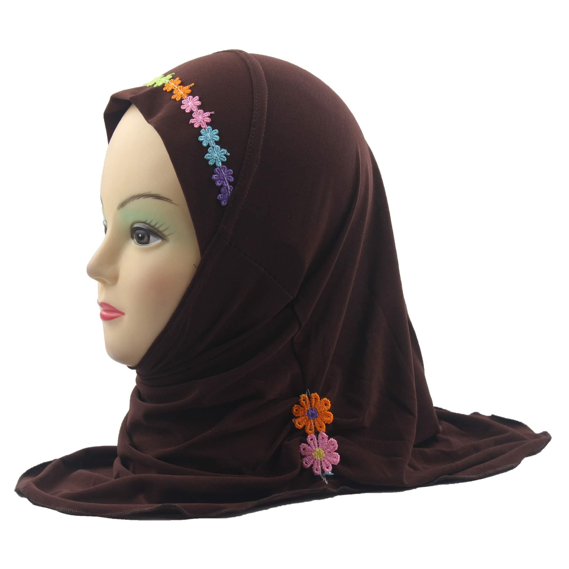 Girls Kids Muslim Hijab Scarf Shawls Islamic Headscarves with Beautiful Flowers Hijabs for 2 to 6 years old Baby