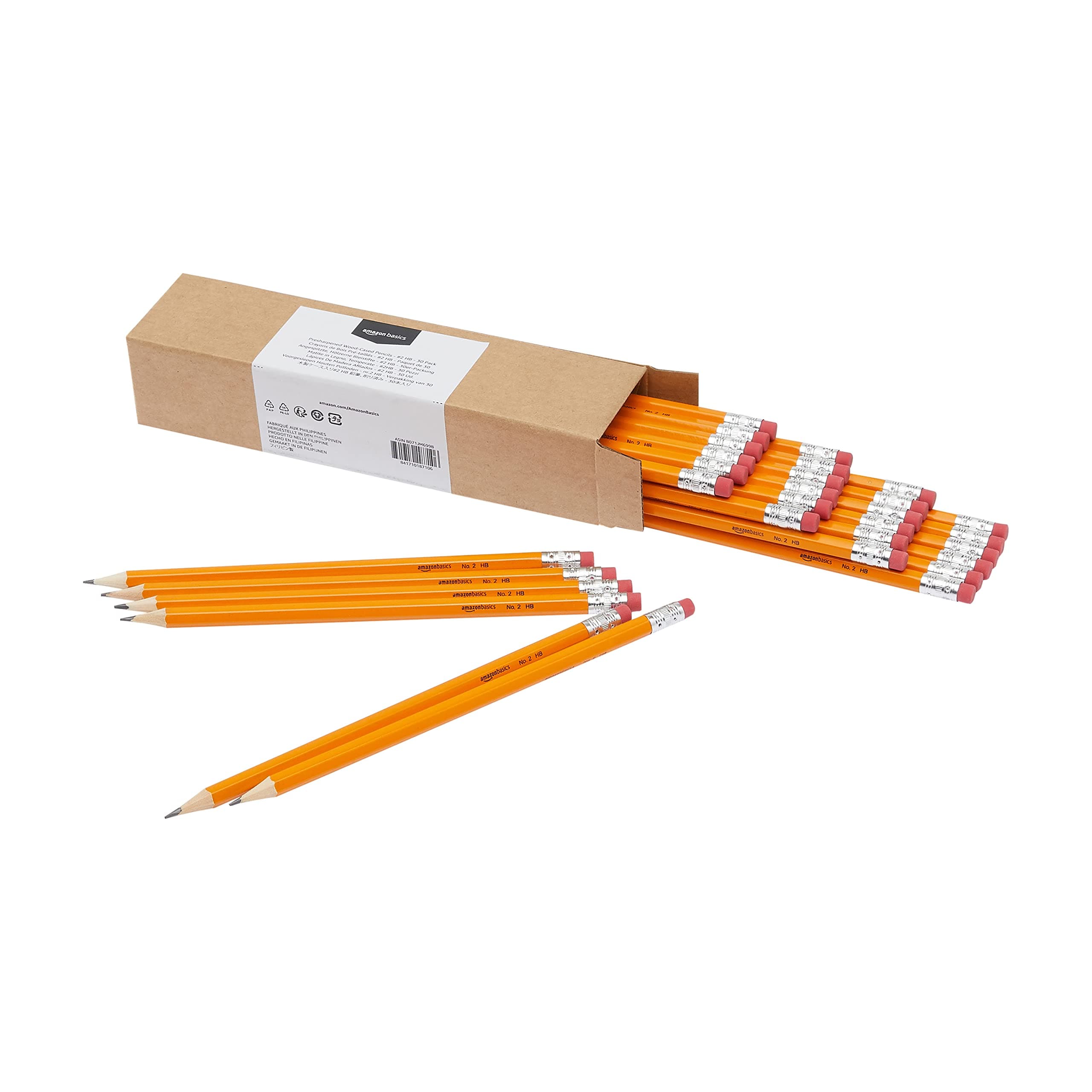 Wood-Cased #2 HB School Pencils with Erasers for Writing and Drawing, Pre-sharpened, Soft Strong Lead, Orange, 30 Count