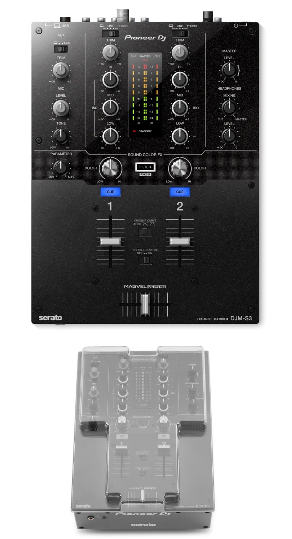 Pioneer DJ DJM-S3 + Decksaver DS-PC-DJMS3 Cover Bundle