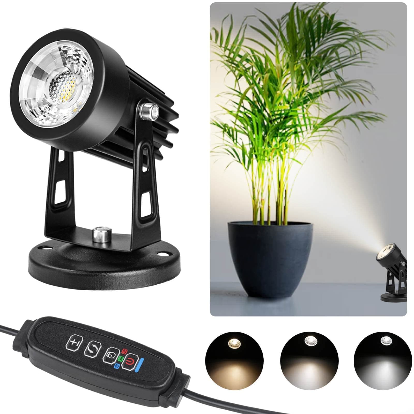 Led Spot Lights Indoor Uplighting - Dimmable Up Lights Indoor Spotlight, 3W Floor Spot lights Uplights Indoor Accent Light for Plants, 3 Color Lighting Modes & Auto On/Off Timer Function