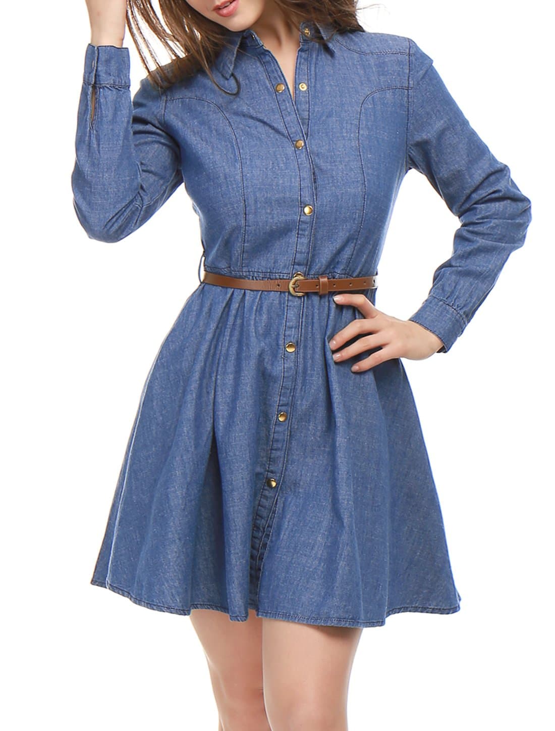 Allegra KWomen's 3/4 Sleeve Button Down Denim Dress