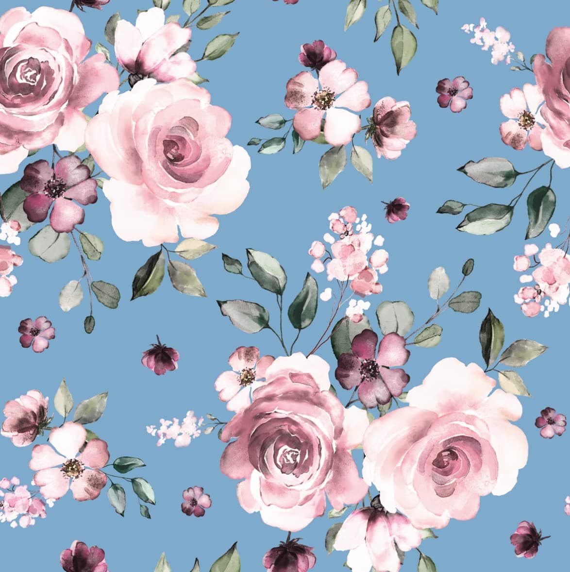 FS1090 Blue Floral | Flower Dressmaking Fabric | Scuba Jersey Stretch Polyester Elastane | Sold by The Metre