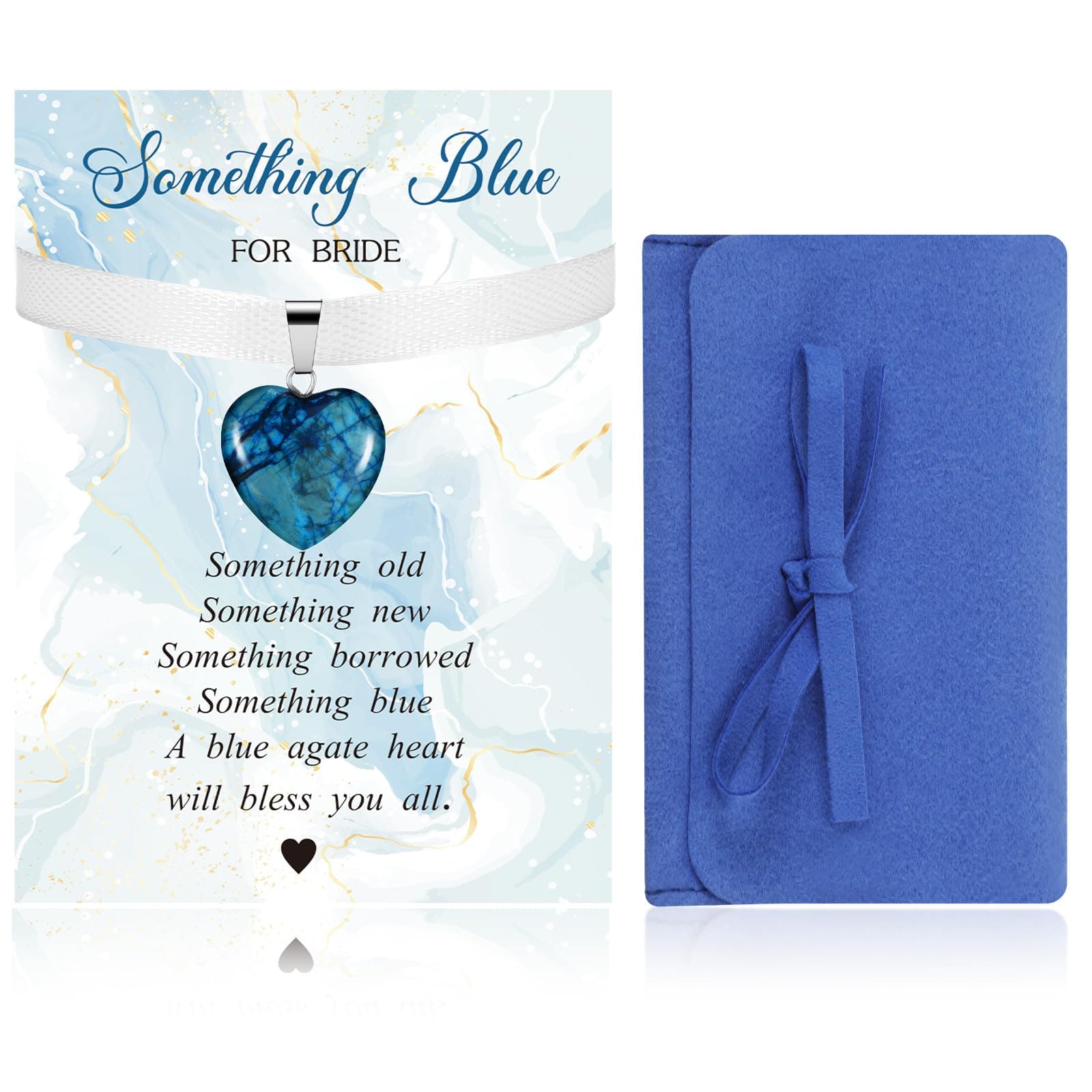 Herdear Something Blue for The Bride Heart Charm Bride Keepsake for Wedding Day Blue Wedding Day Gifts Good Luck Agate Present