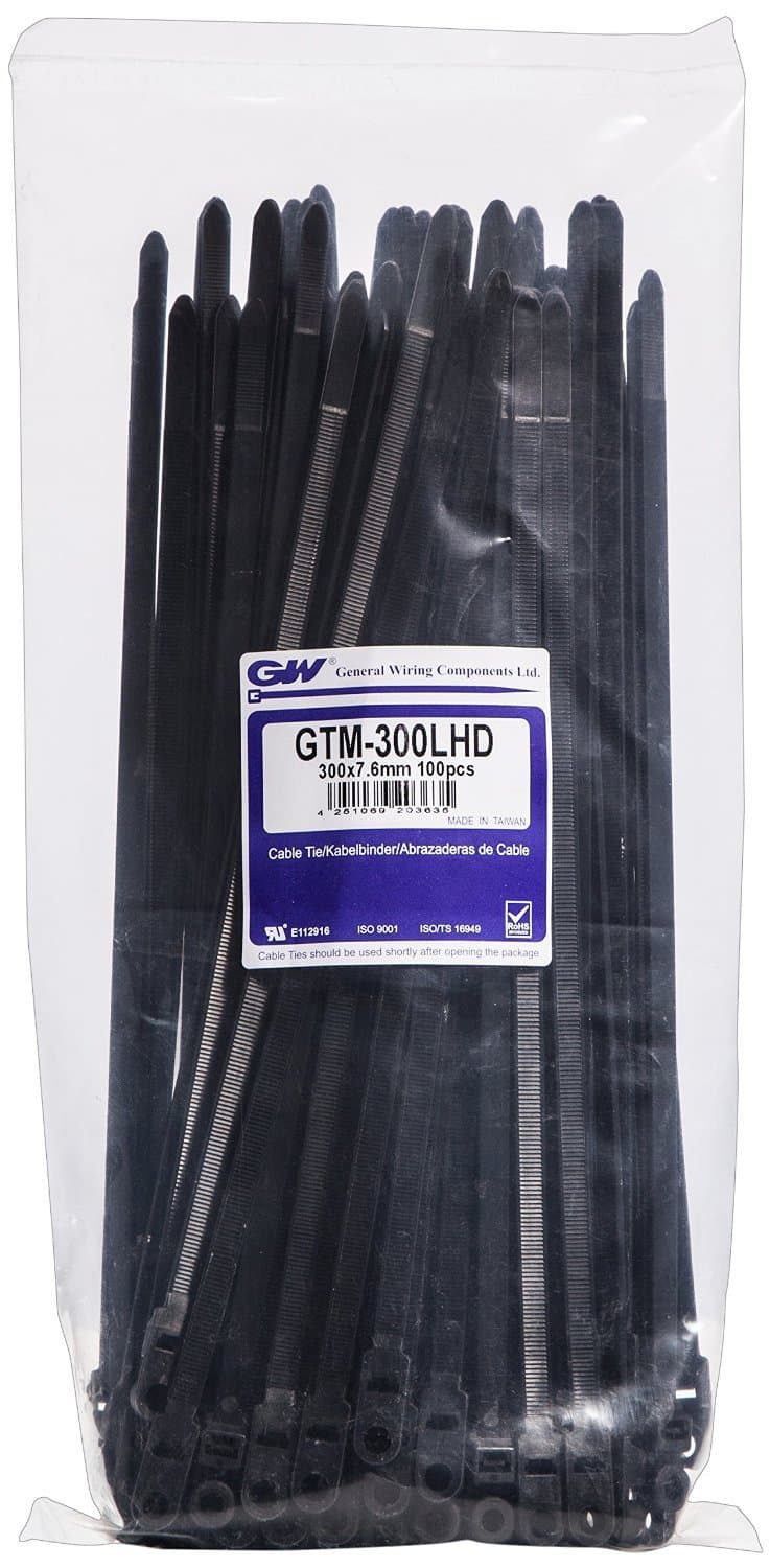 GW Wiring ProductsMountable Head Tie 305 x 7,6 mm, Black, 100 pcs, GTM-300LHDBC, Set of 100 Pieces