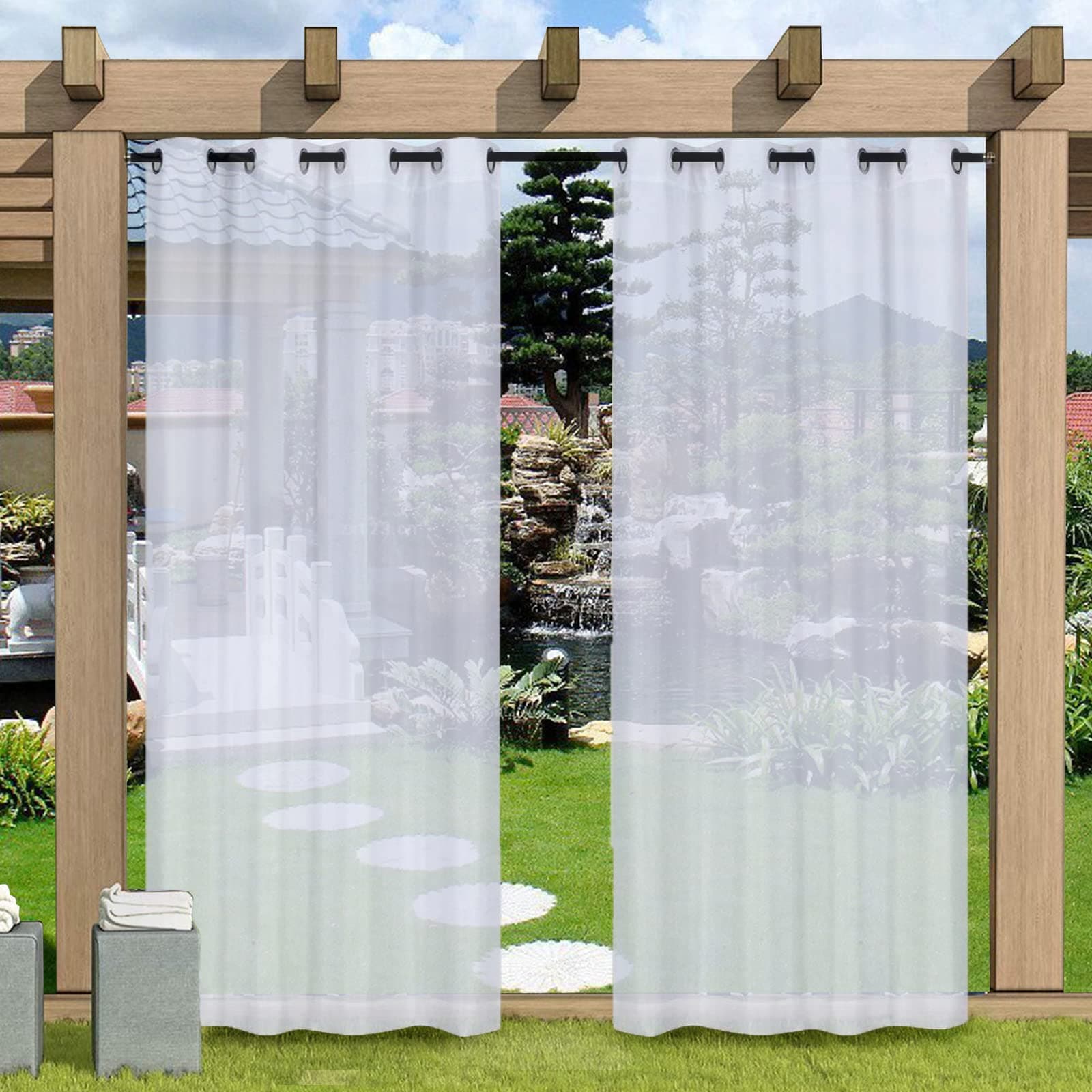 Alisa 1 Panel Outdoor Semi Sheer Curtain Waterproof Curtain Privacy Grommet Curtains for Pergola Porch Pavilion Garden Lawn Corridor Sun Room Decor 52 x 108 Inch