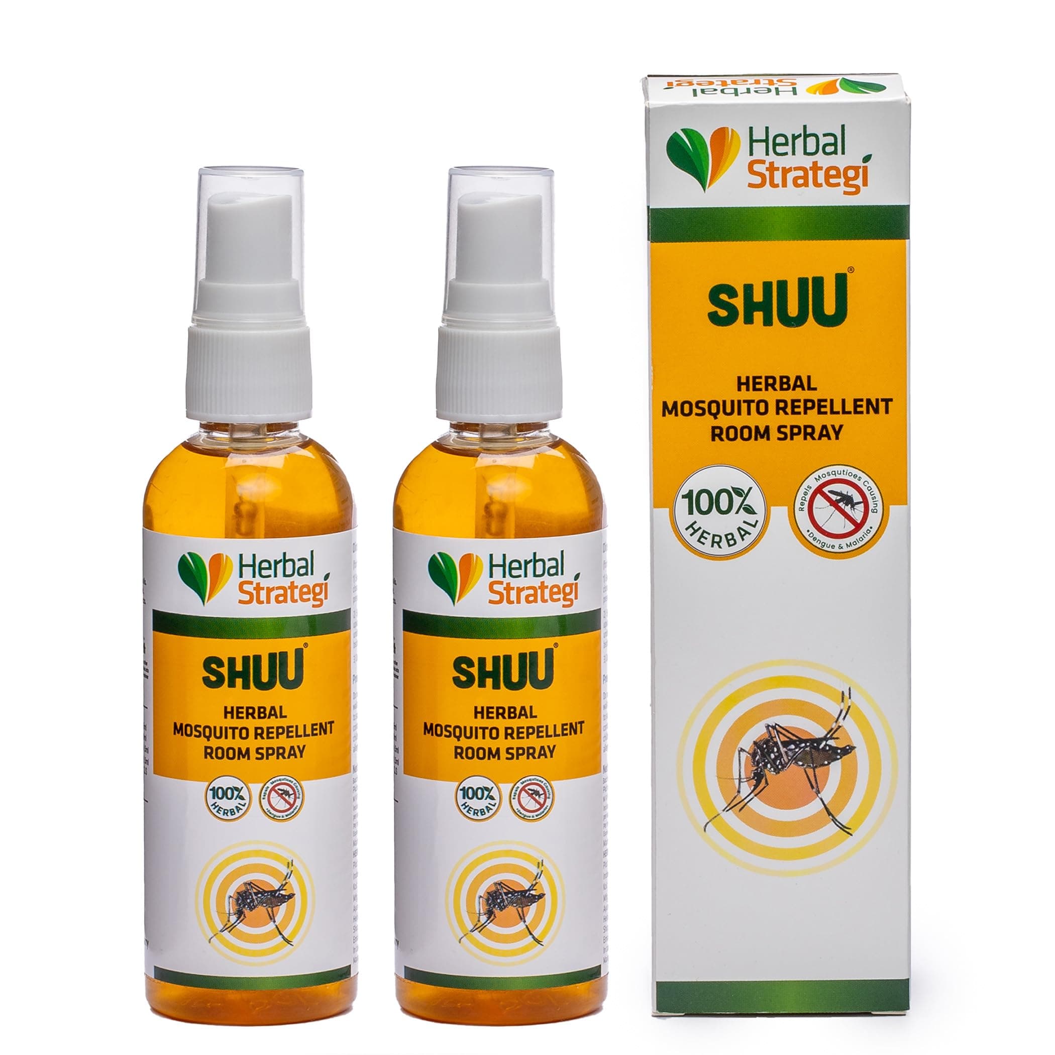 Herbal Strategi Mosquito Repellent Room Spray - 100ml (Pack of 2) | Effective against mosquitoes causing Dengue Zika Chikungunya | 100% Herbal and Chemical free | Baby and Pet safe | Ayush certified