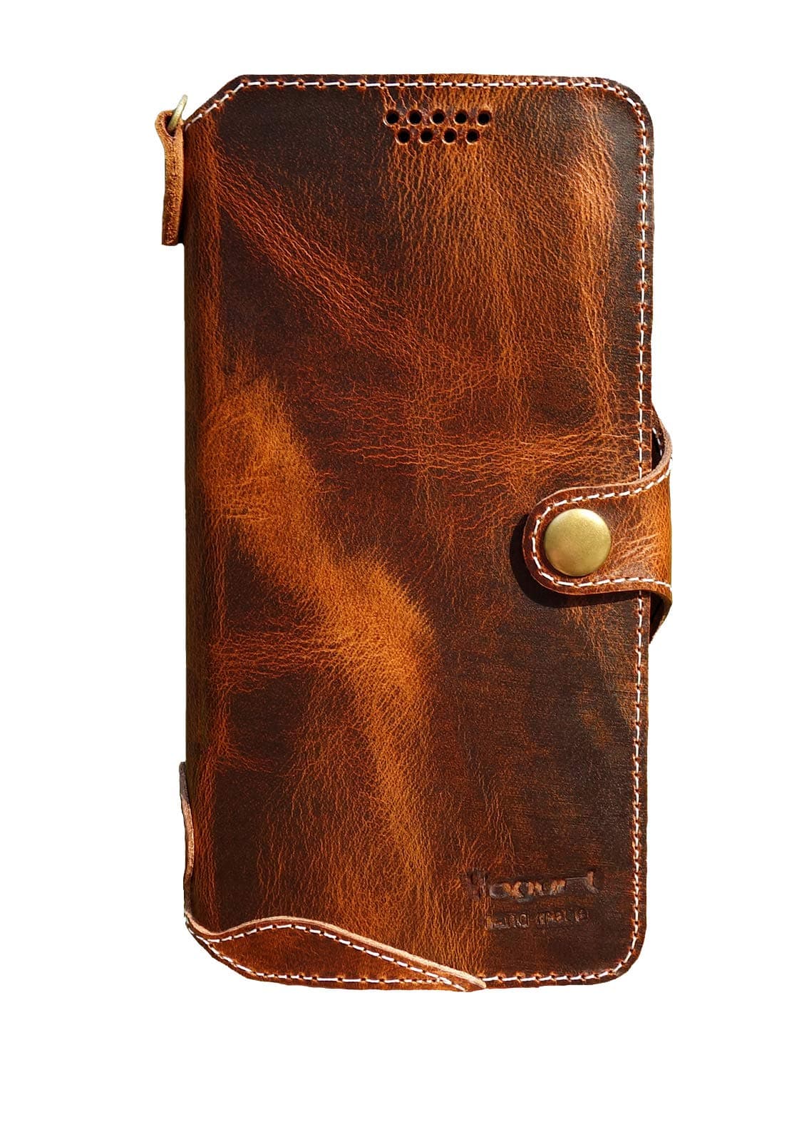 Yogurt Case for iPhone 13, Genuine Leather Wallet Handmade Cover for iPhone 13, 6.1-inch Dark Brown