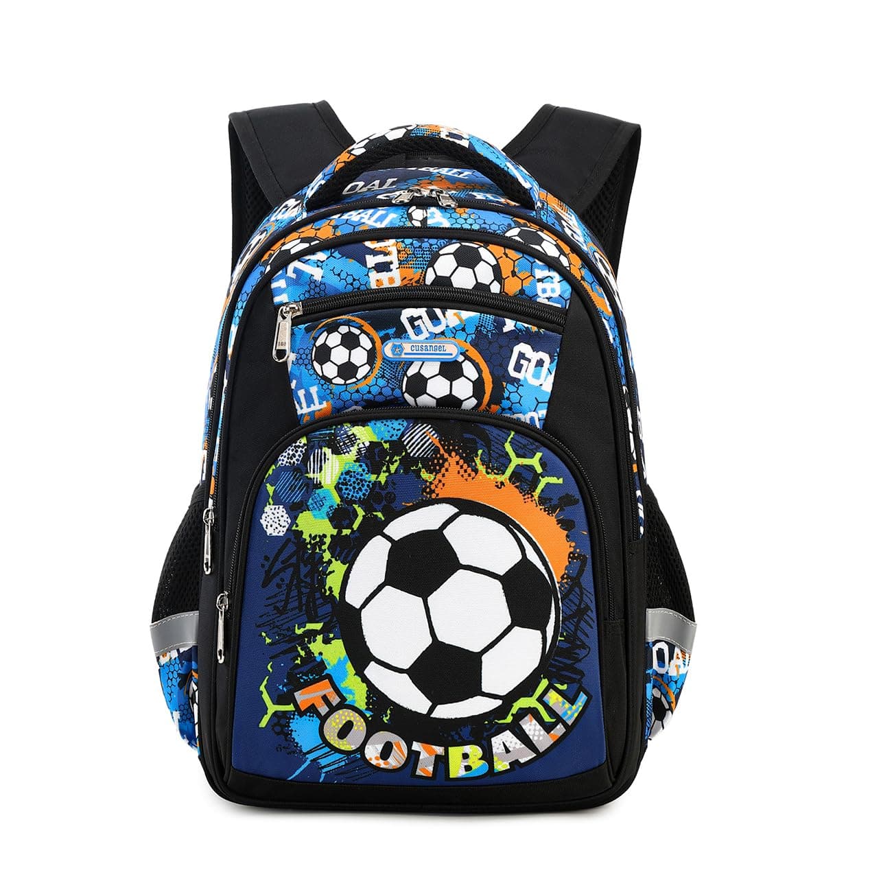Boys Backpack,Soccer Backpack for Boys,Grades 1-4 Football Print Bookbag for Kids Multi Compartment, Chest Strap Side Pockets 16 Inch