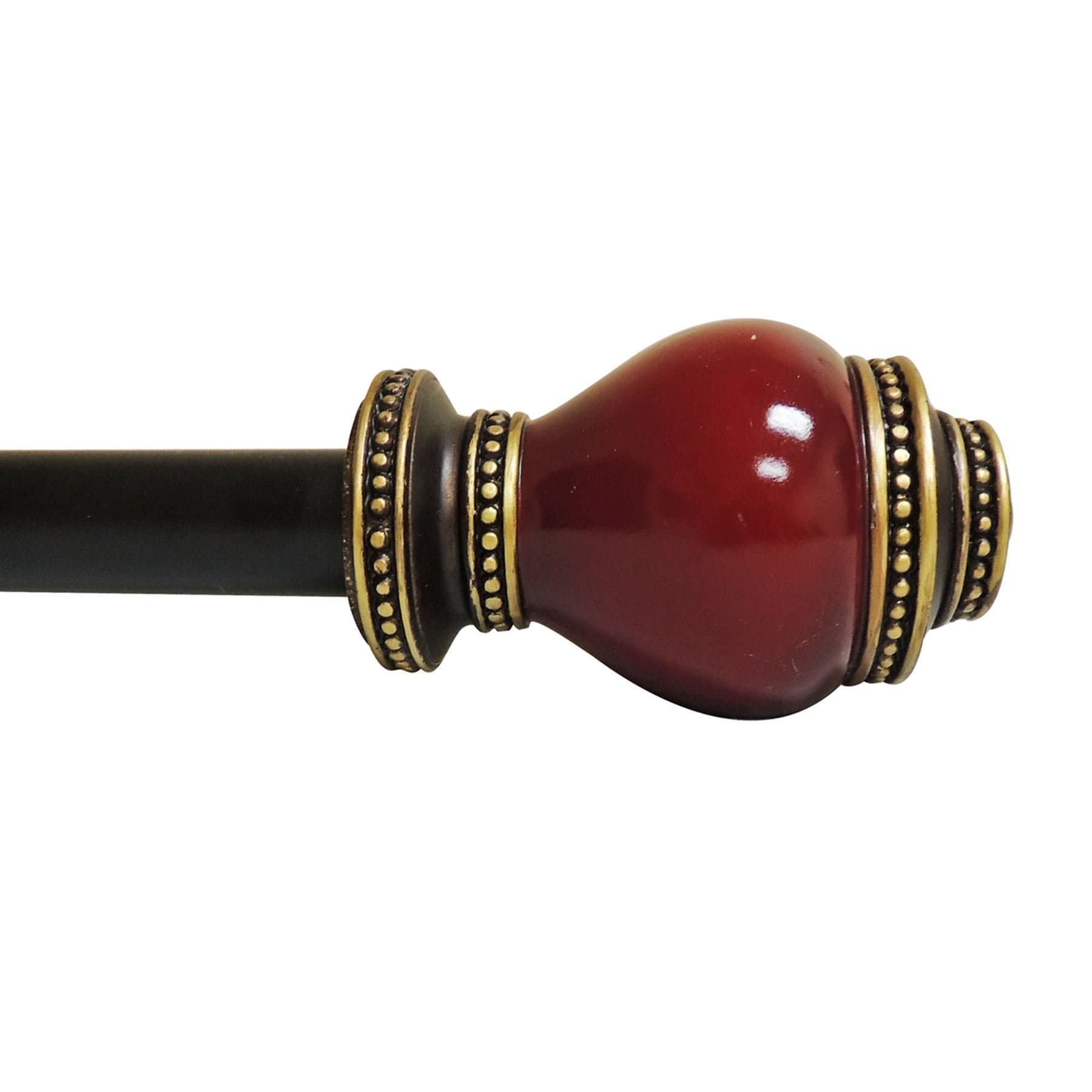 Ukeen Decorative Curtain Rod, Adjustable Curtain Rod, Drapery Rod, Includes Beautiful Single Rod & Two (2) Red Resin Finials & Adjustable Brackets, 1'' Diameter, Comes in 3 Sizes