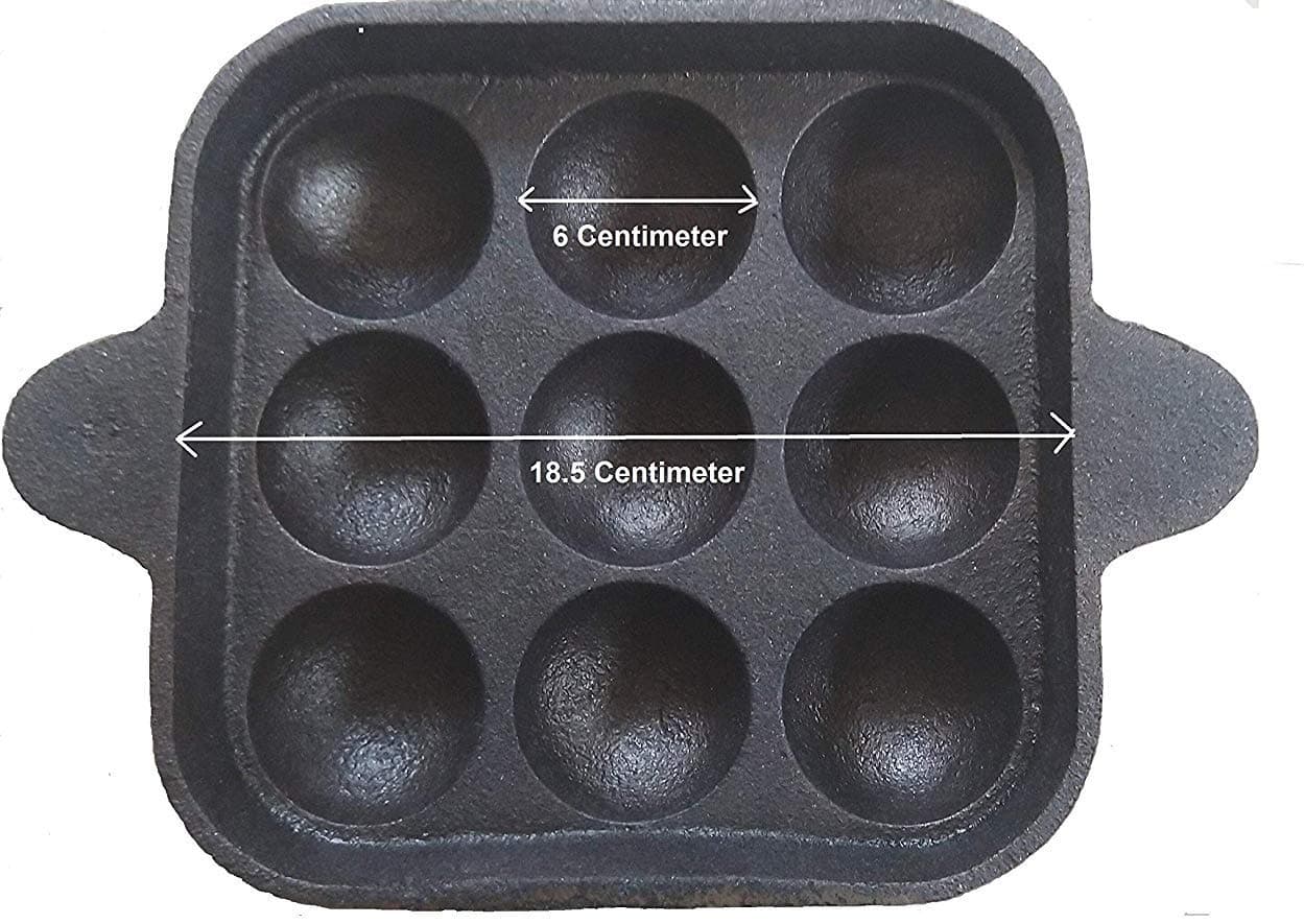 Bharath Agencies 9 Cavity - Paddu Tawa - Appam Patra - Paniyarakkal - Kuzhi Paniyaram Pre-Seasoned With Sesame Oil - Cast Iron, Black