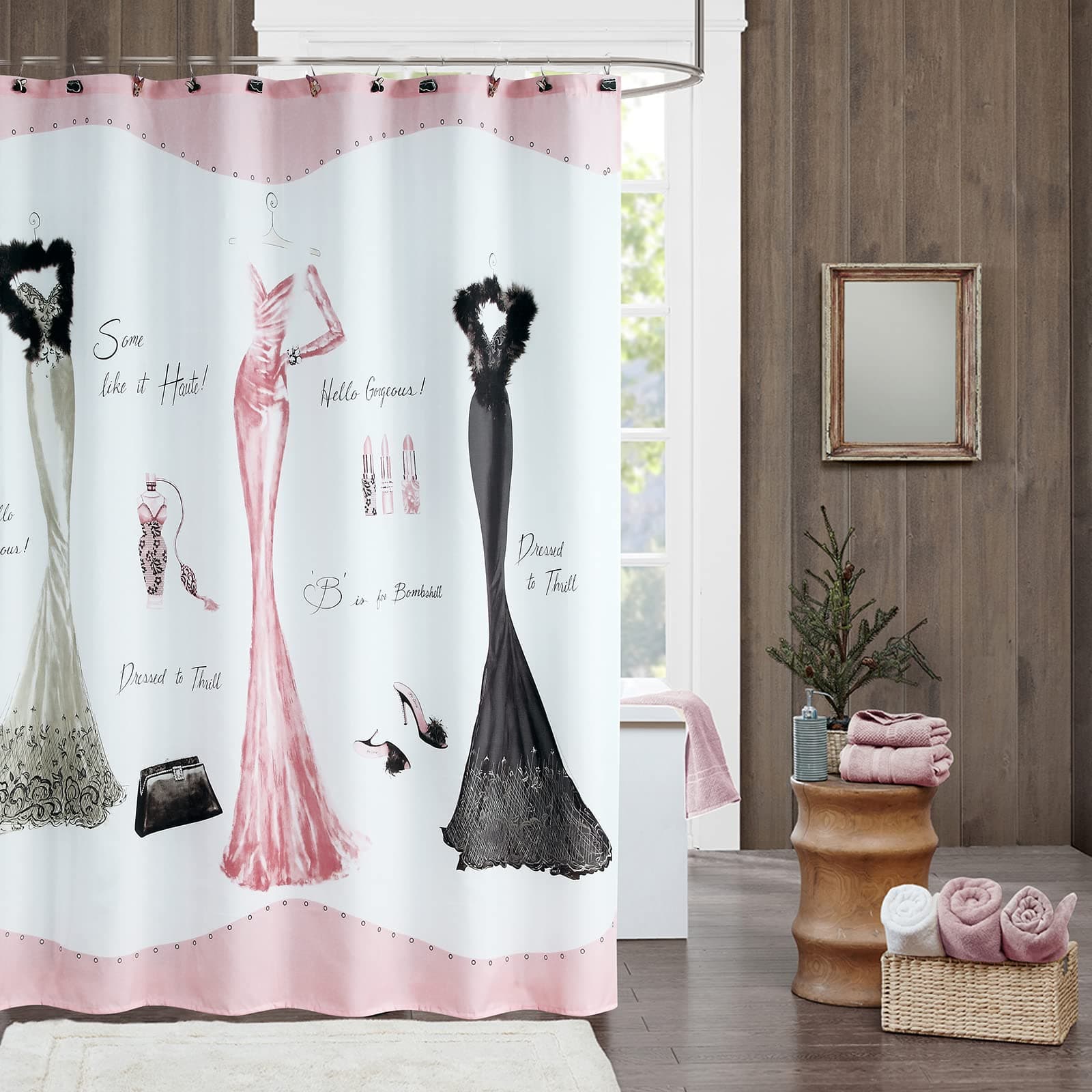 Haute Pink Fabric Print Shower Curtains for Bathroom,Bathroom Curtains,Waterproof, Polyester ,72" W x 72" H